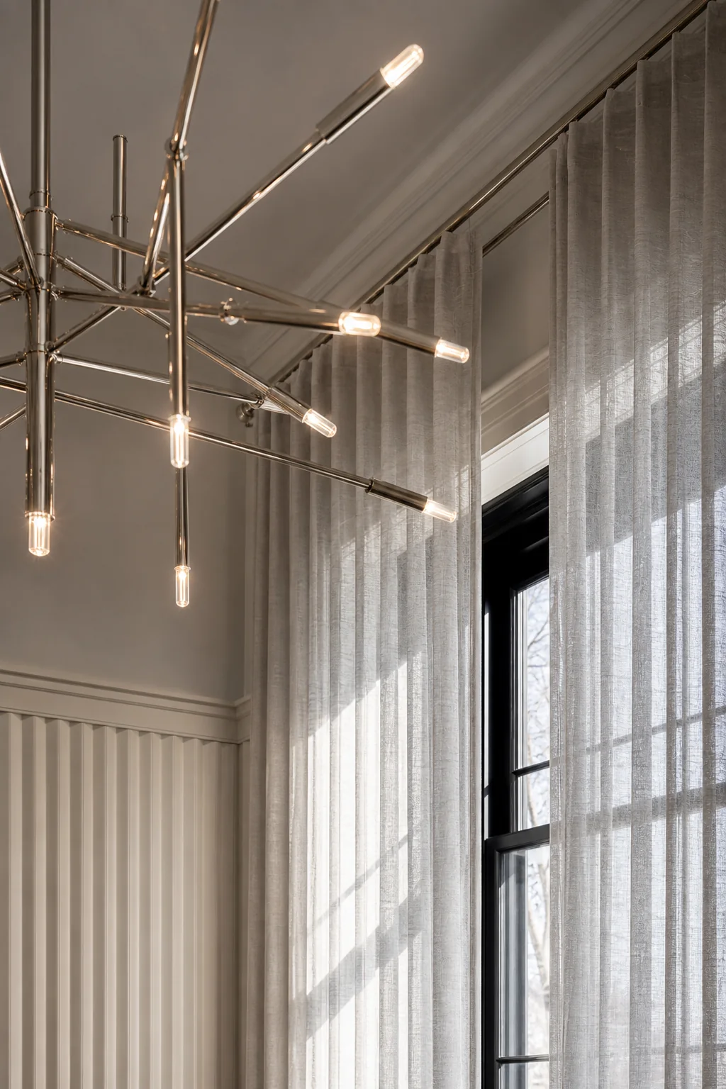 Layering translucency and shine in the finished Christmas dining room