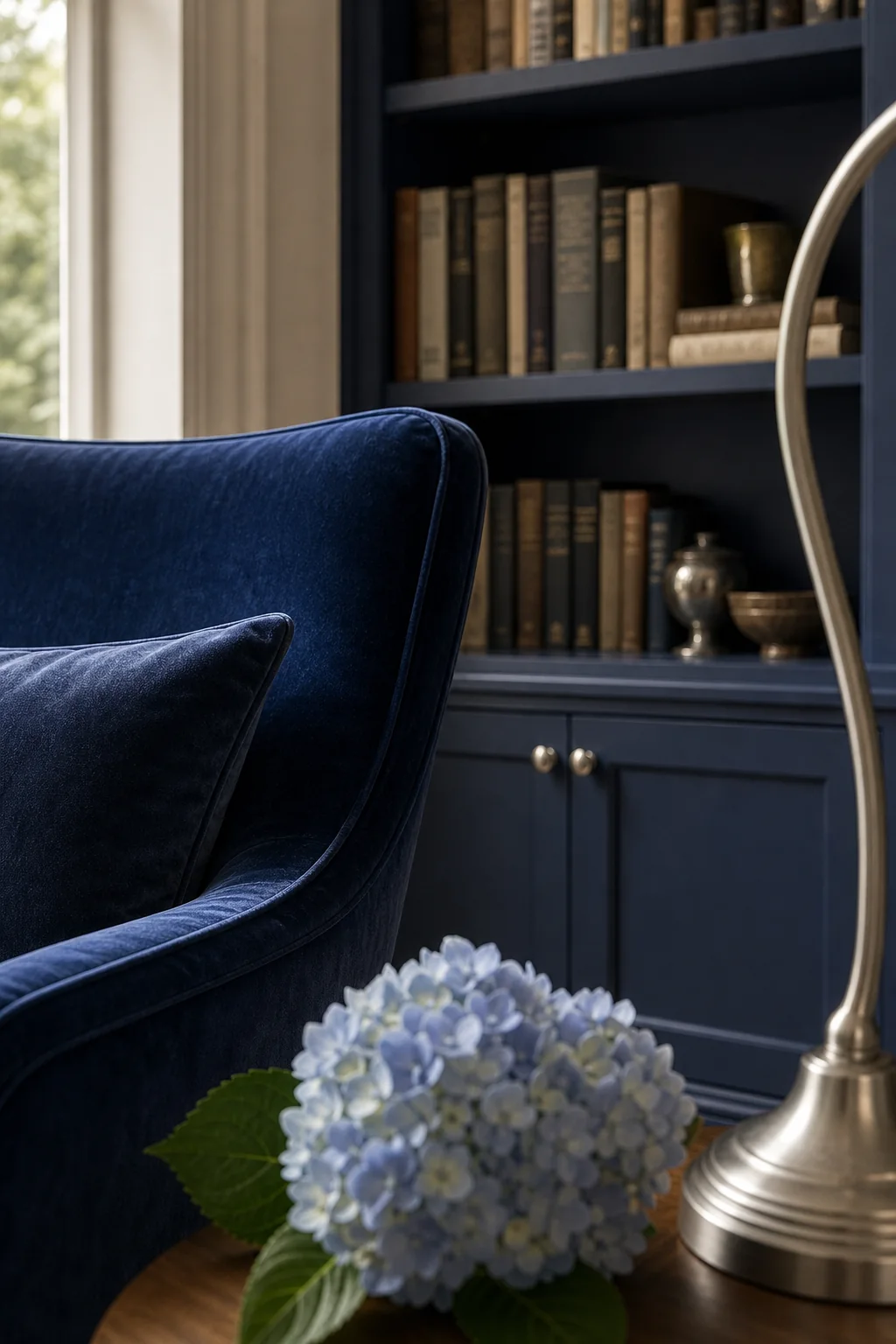 Catching Light with Silver Shimmer in the finished home library