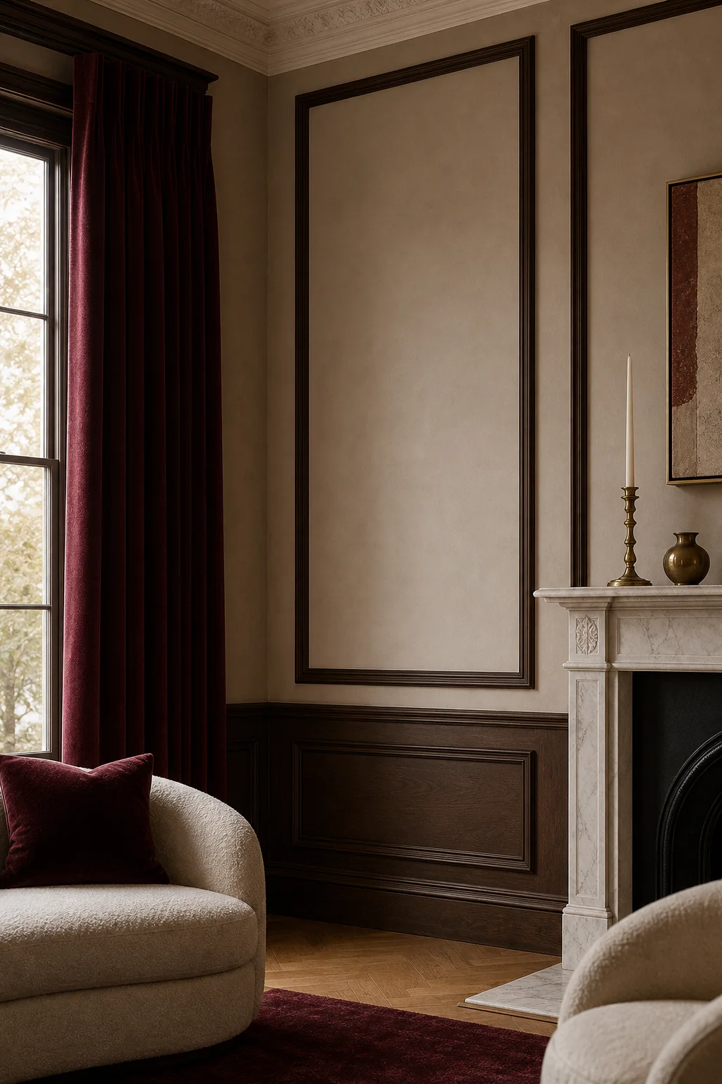 Architectural Framing and Neutral Expanses in the finished parlor