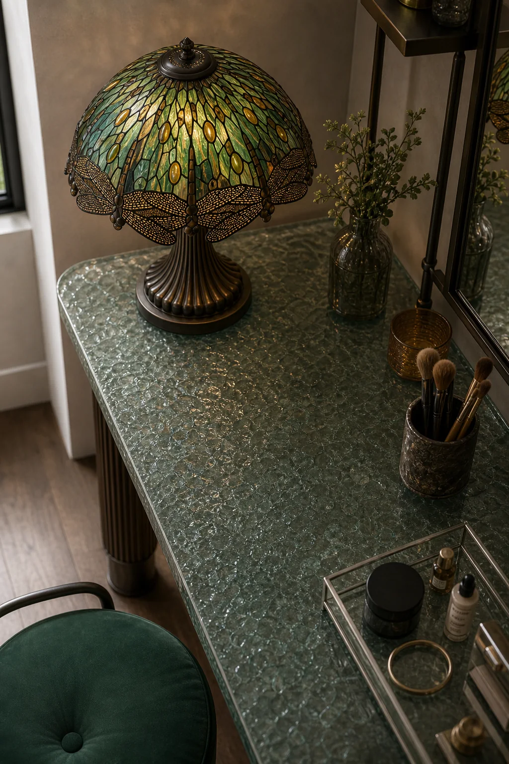 Grounding the Delicacy with Tapered Wood in the finished bedroom vanity nook