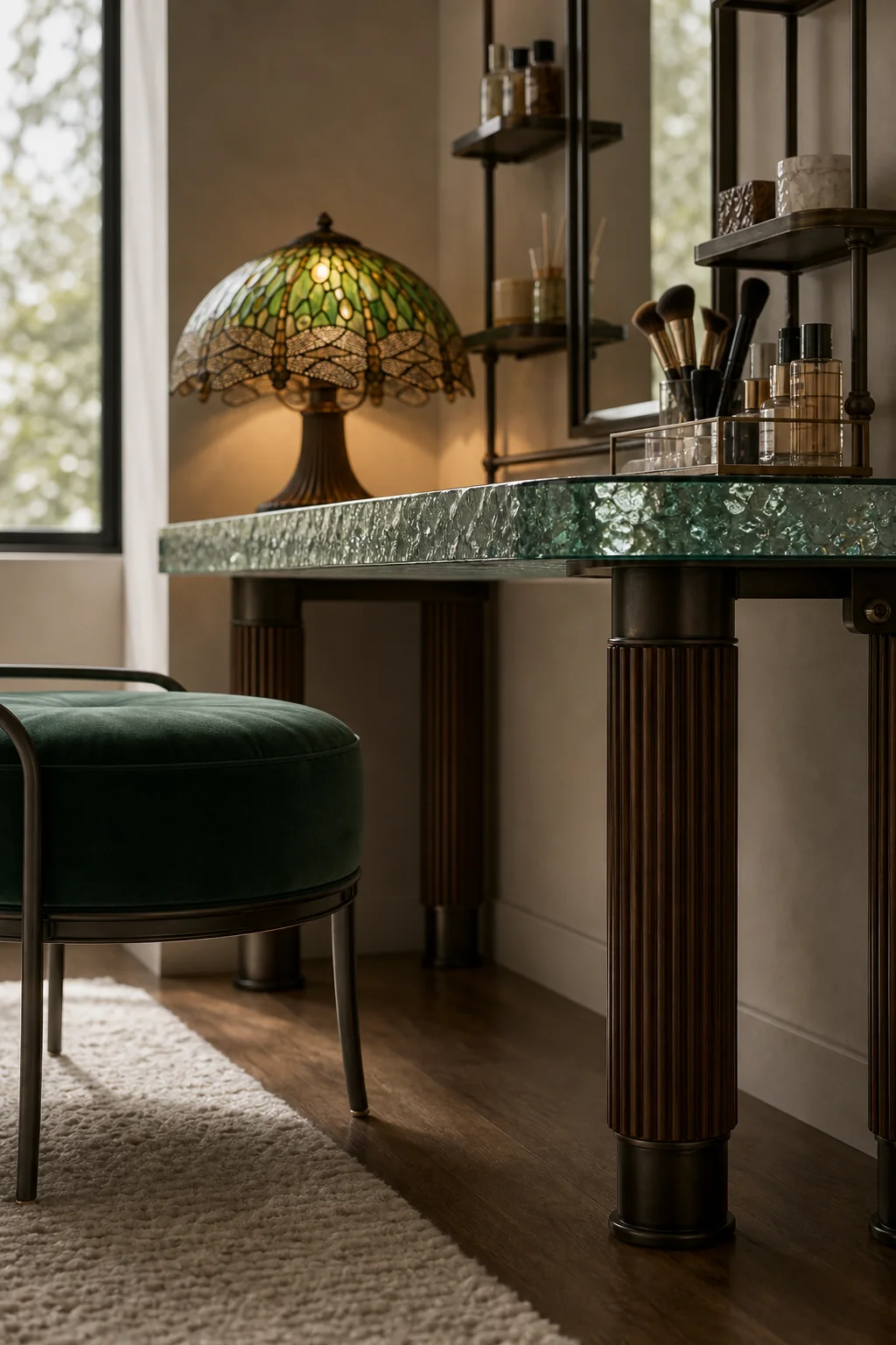 The Floating Luminous Surface in the finished bedroom vanity nook