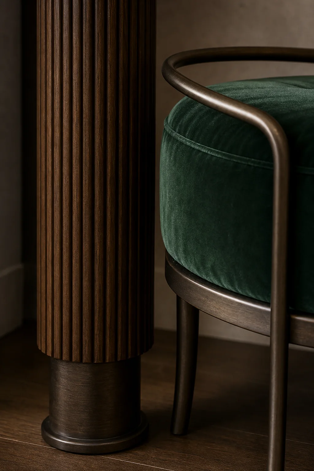 Ribbed Textures in Dark Walnut in the finished bedroom vanity nook