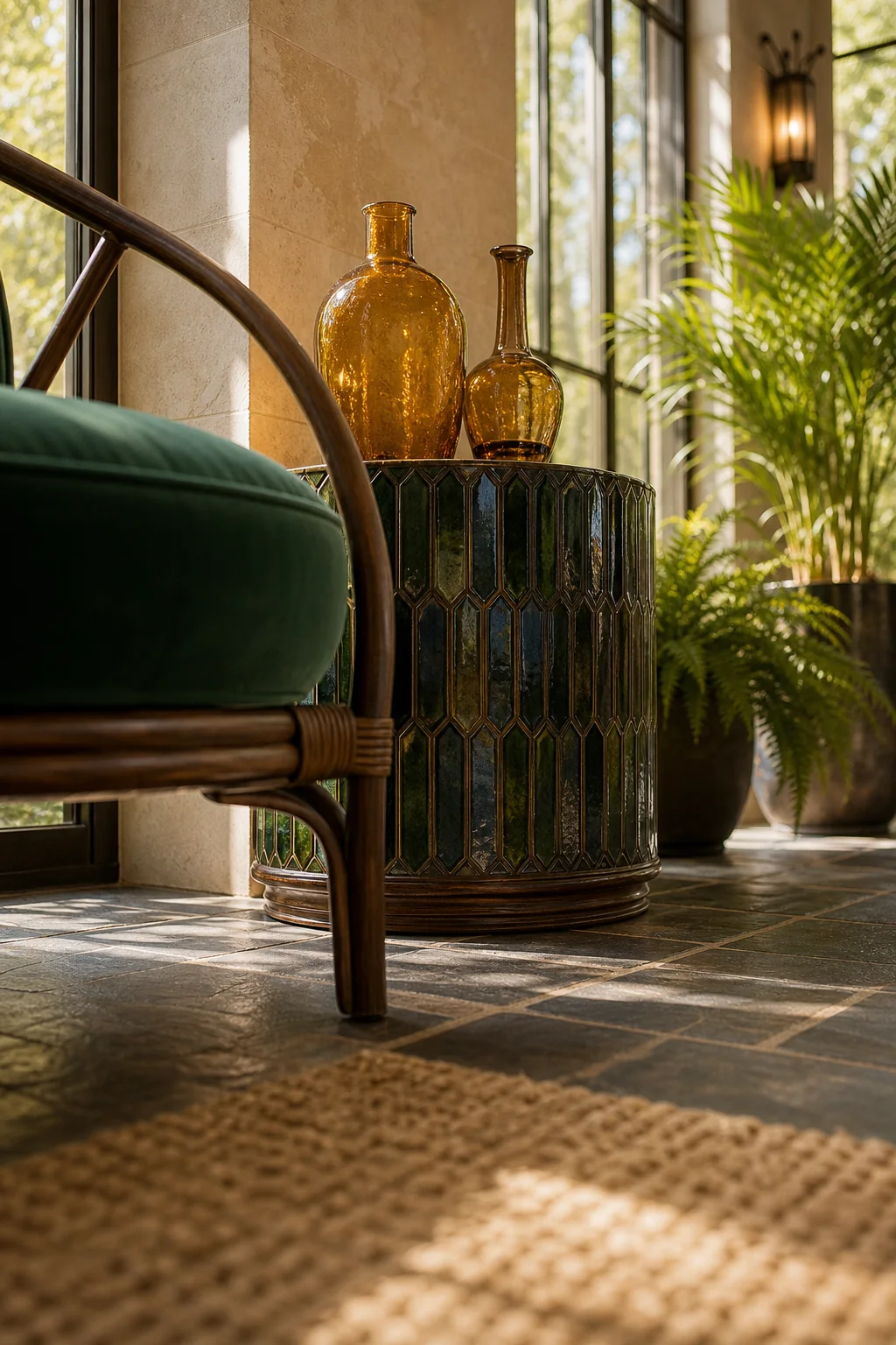 Capturing the amber glow in the finished indoor sunroom