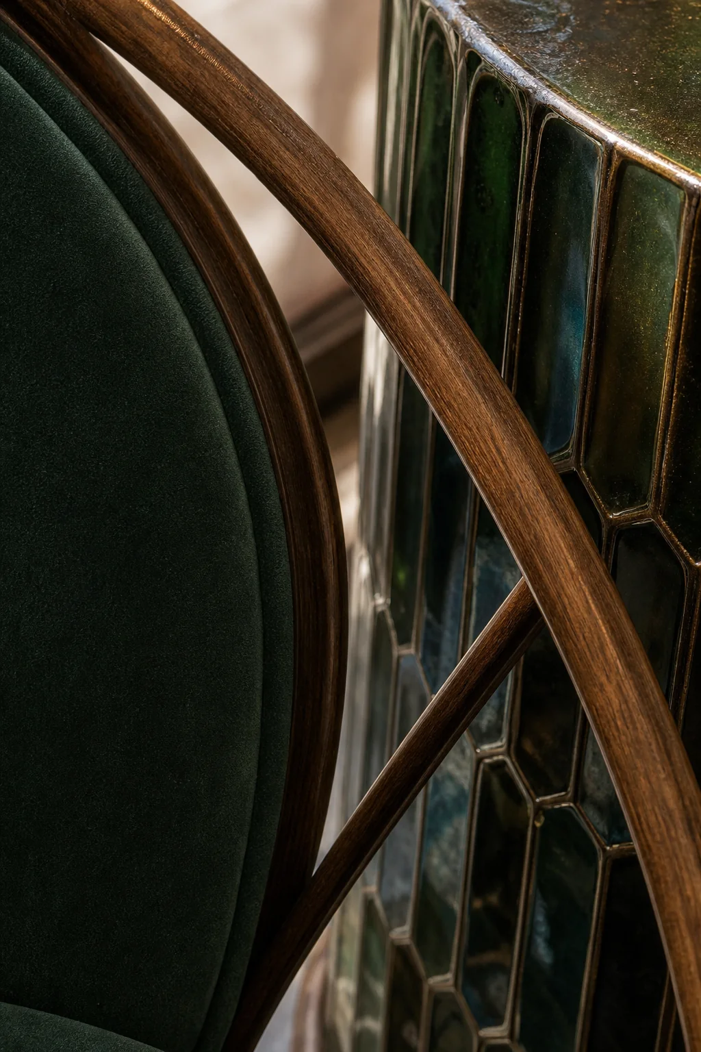 Overlapping organic silhouettes in the finished indoor sunroom