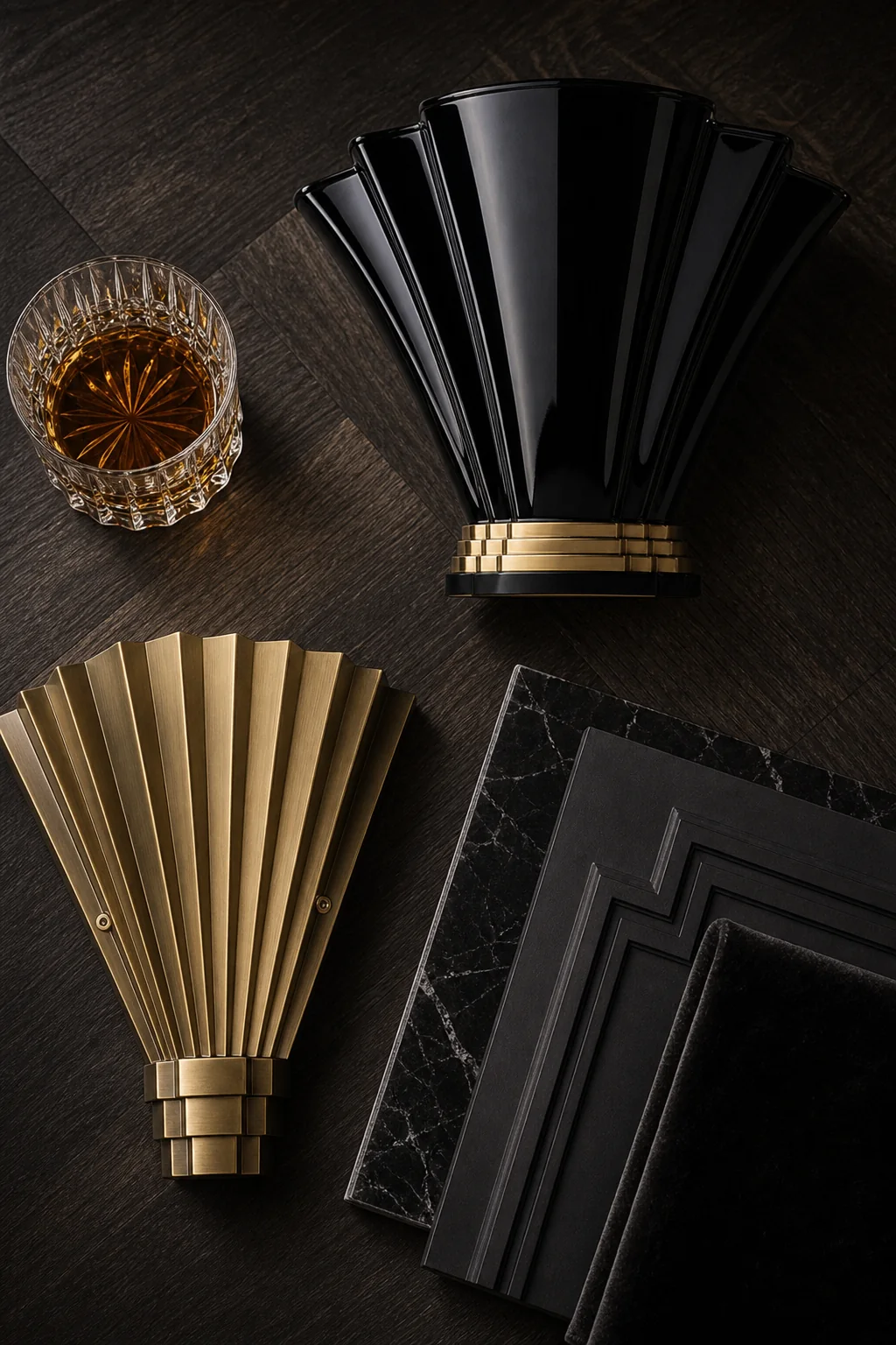 Casting radiating fan patterns in the finished whiskey lounge corner