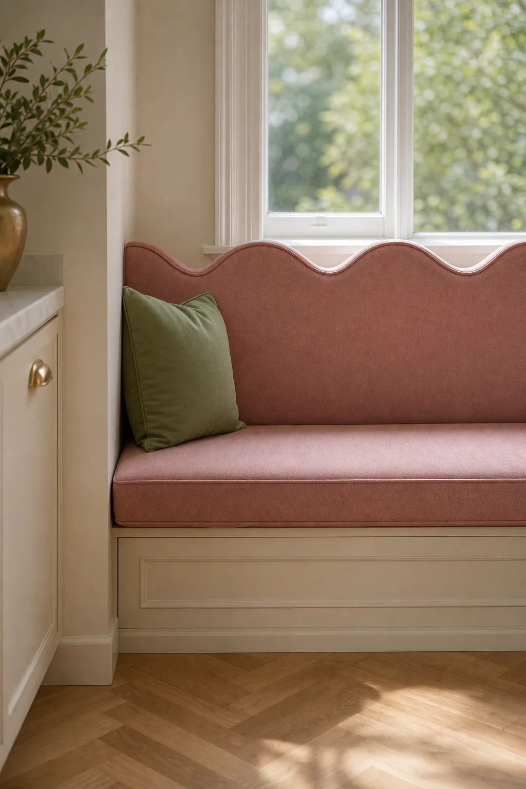 Sculpting the scalloped silhouette in the finished breakfast room