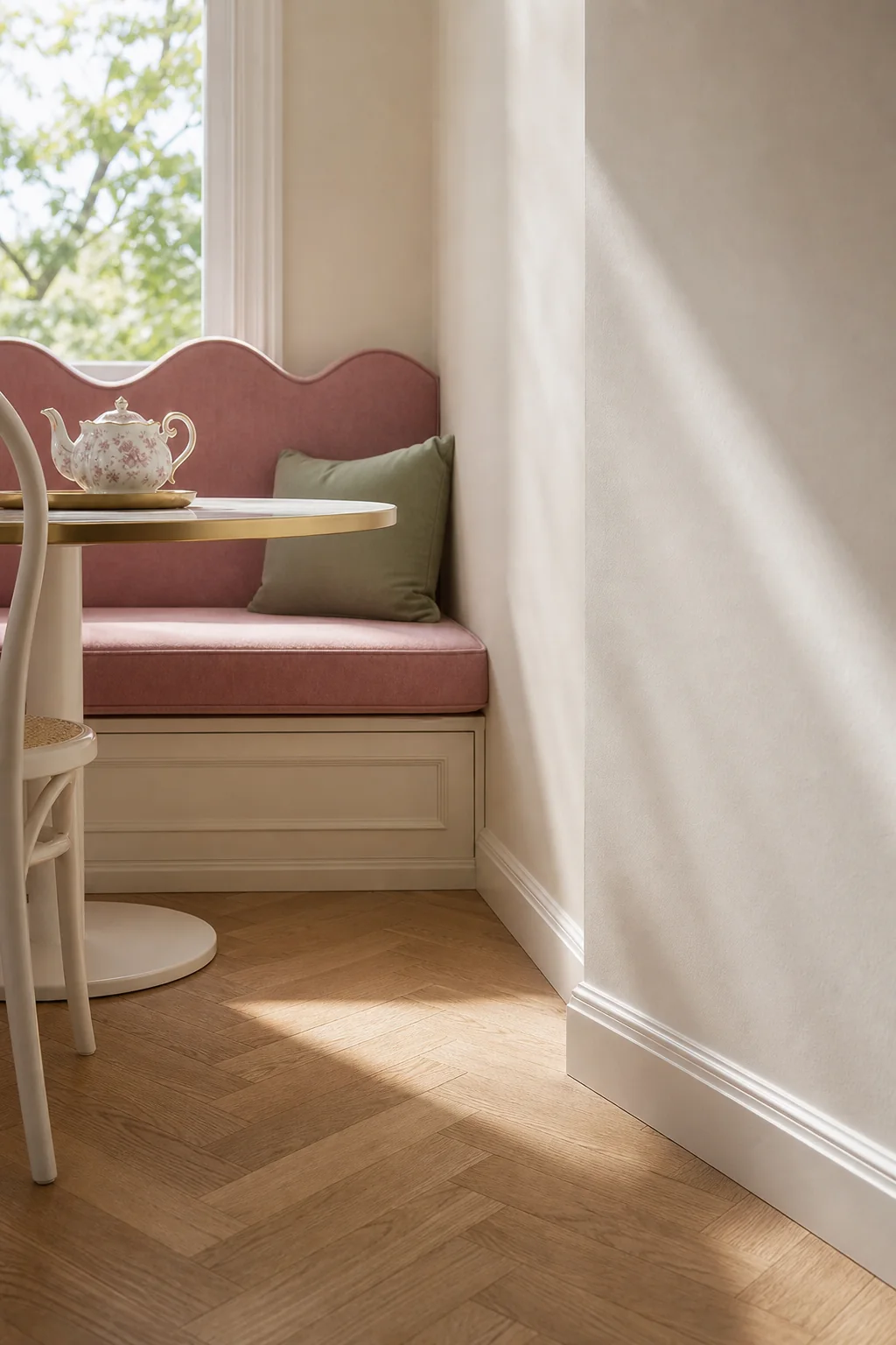Wrapping the room in porcelain cream in the finished breakfast room