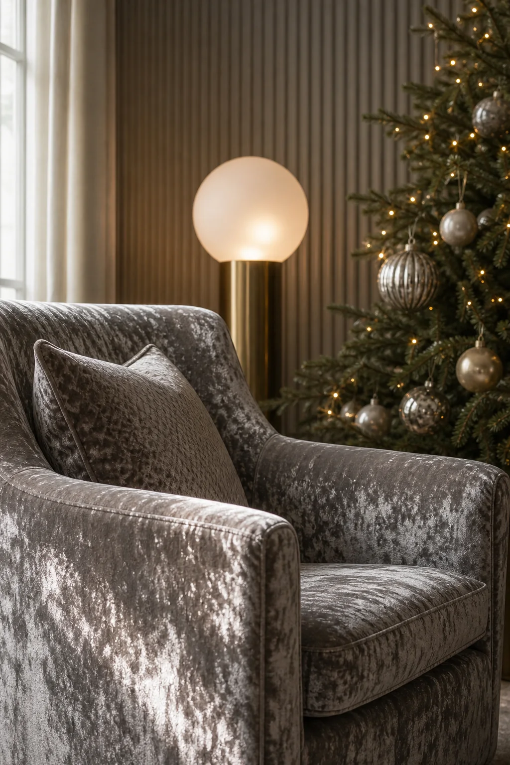 Capturing mottled light with crushed velvet in the finished christmas tree corner