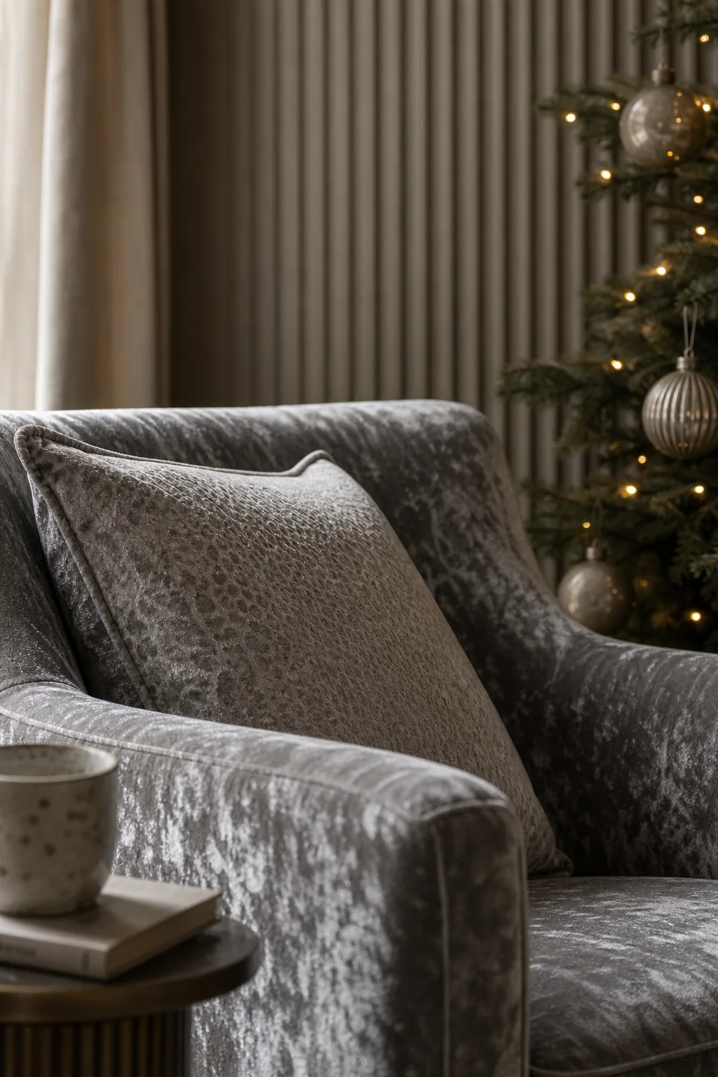 Translating tarnished silver into a tonal palette in the finished christmas tree corner
