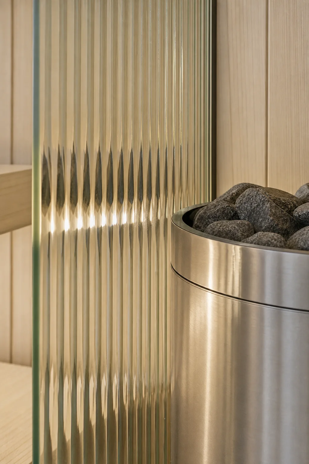 Diffused light and texture in the finished outdoor sauna