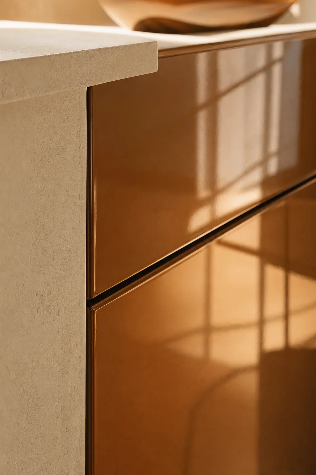 Reflecting Light with Caramel Lacquer in the finished art studio