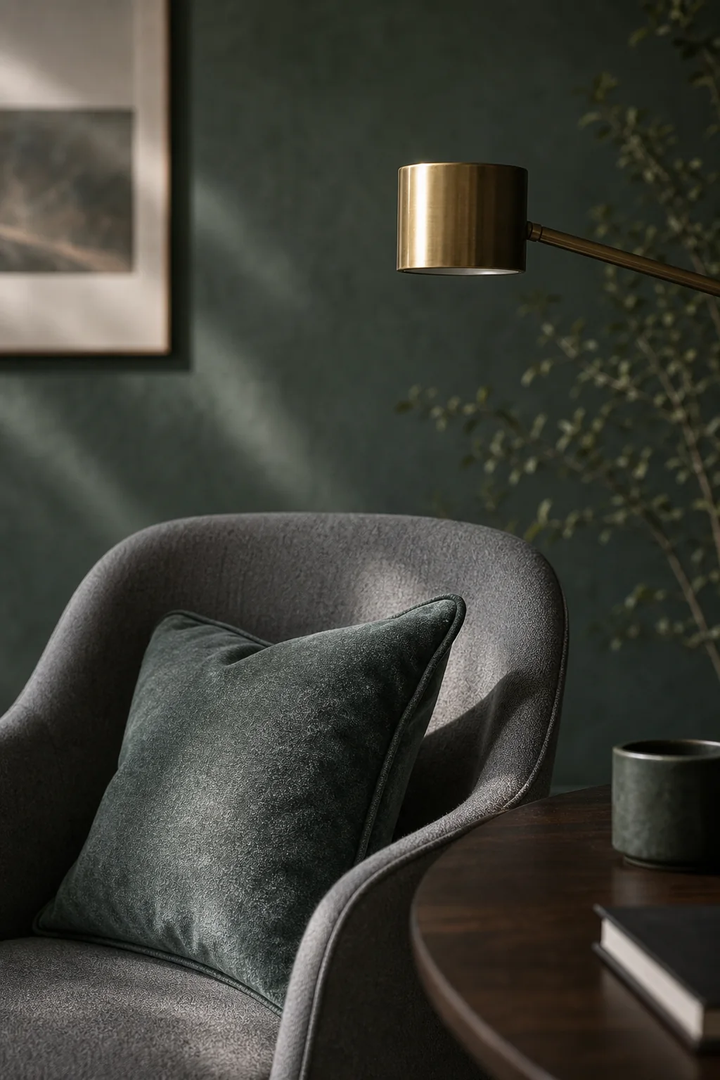 Highlighting with rubbed brass in the finished home office