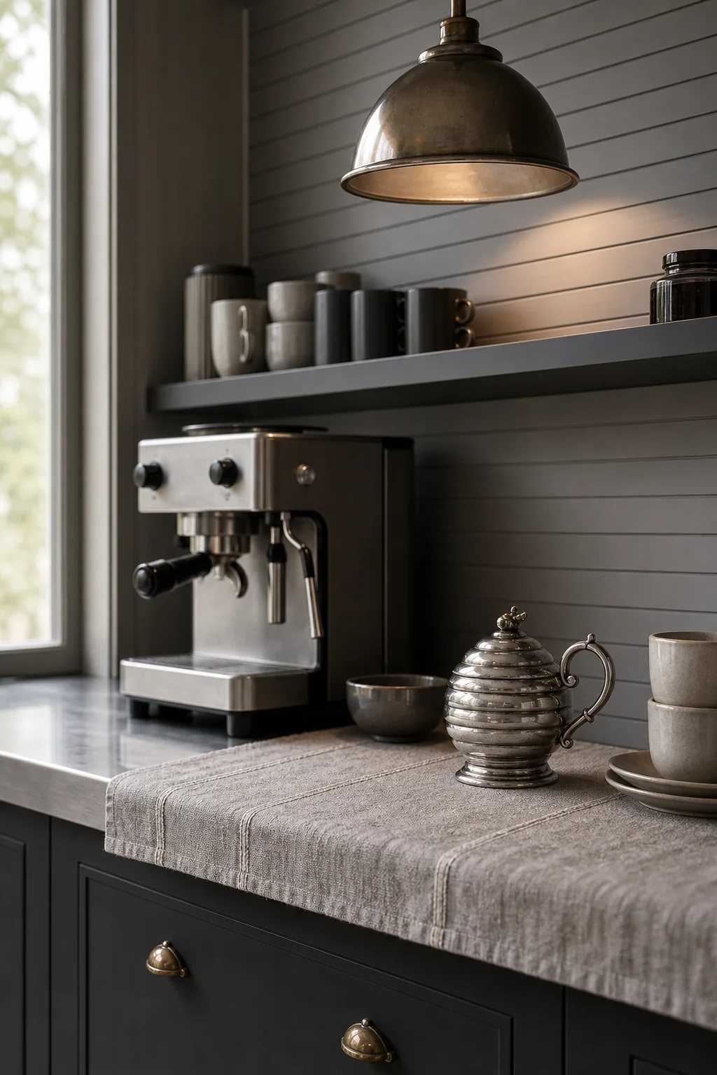 Introducing tactile fabric softness in the finished coffee bar corner