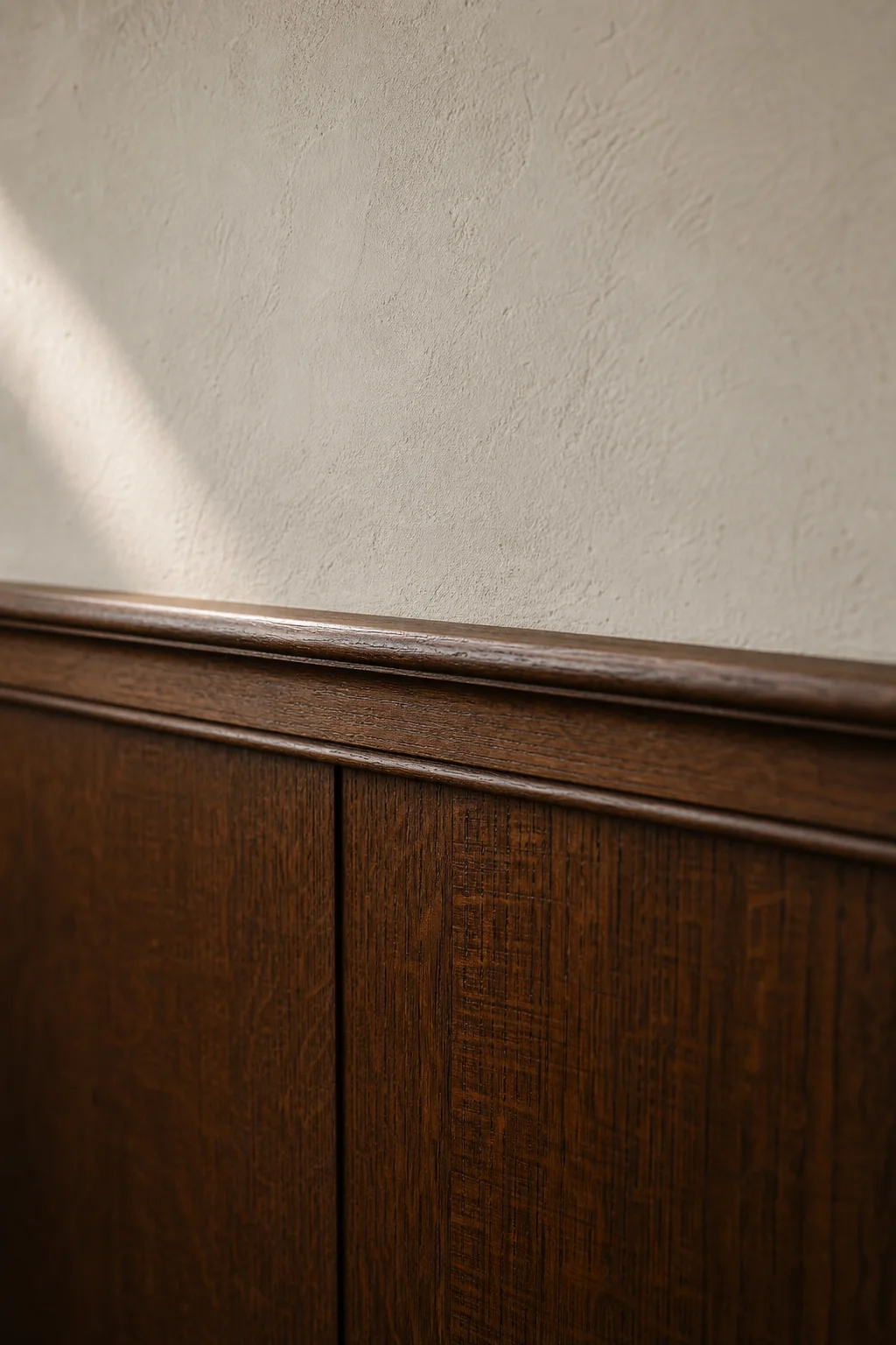 Quiet plaster walls above the datum in the finished study