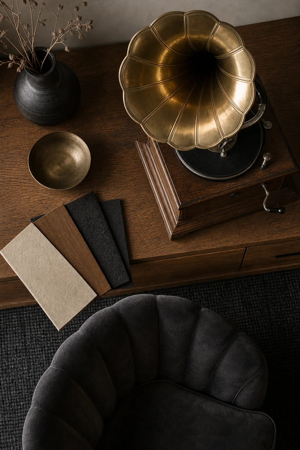 Introducing sweeping, scalloped curves in the finished listening room