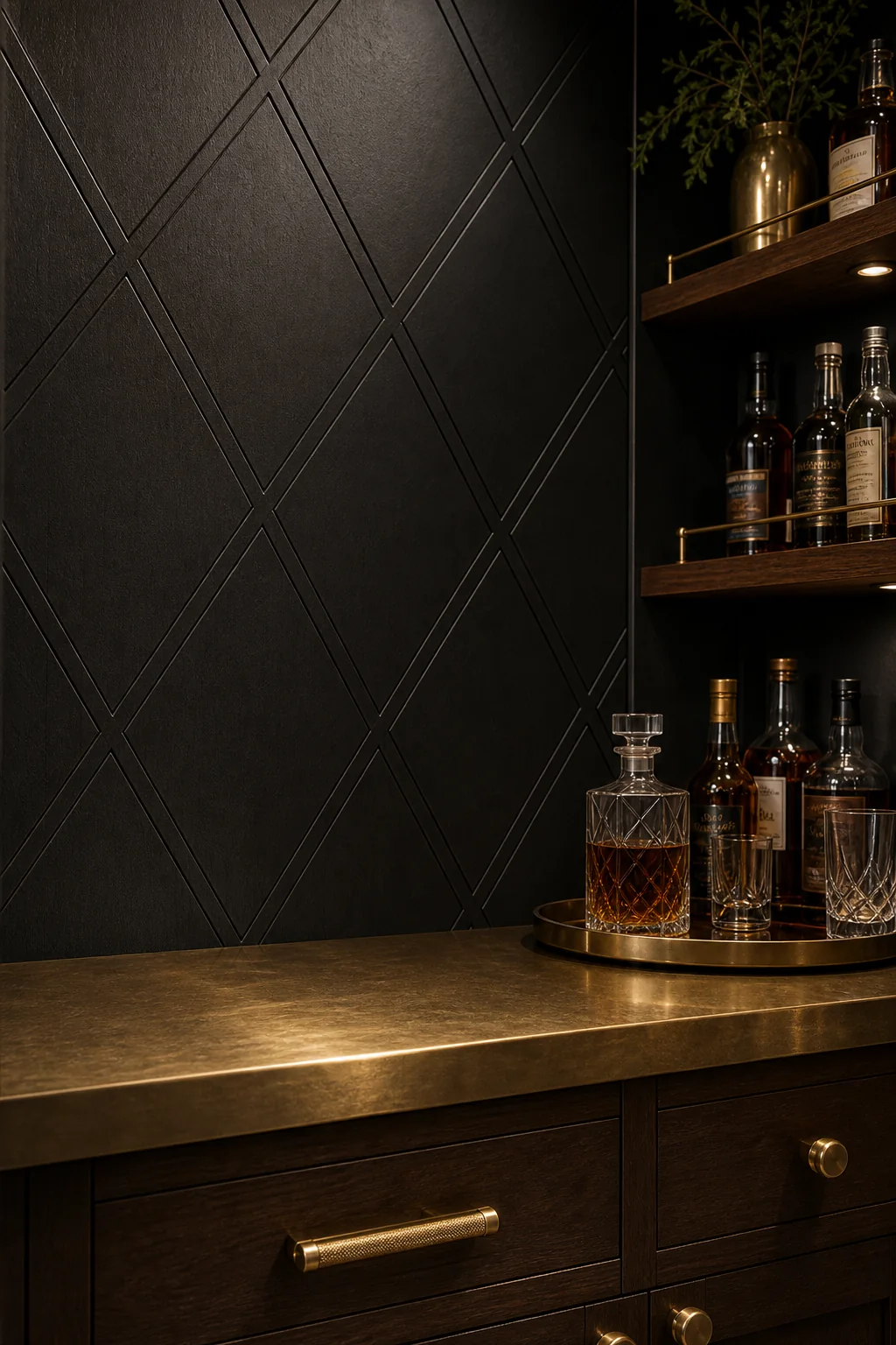Incised Geometry in the finished cocktail corner bar