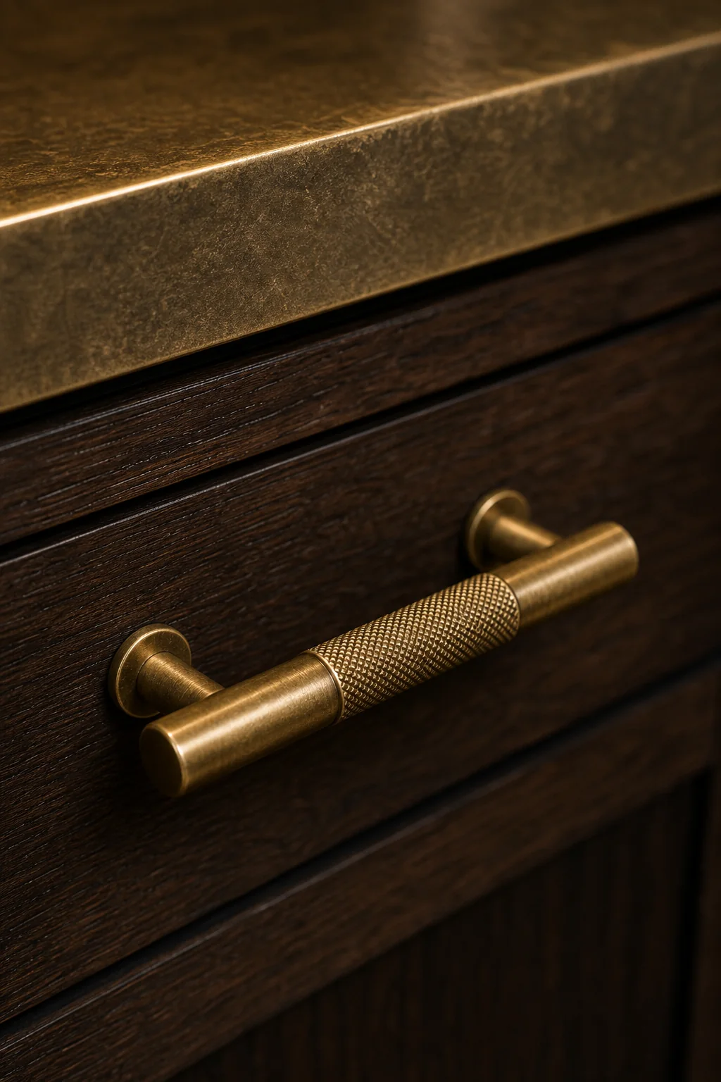 Tactile hardware selections in the finished cocktail corner bar