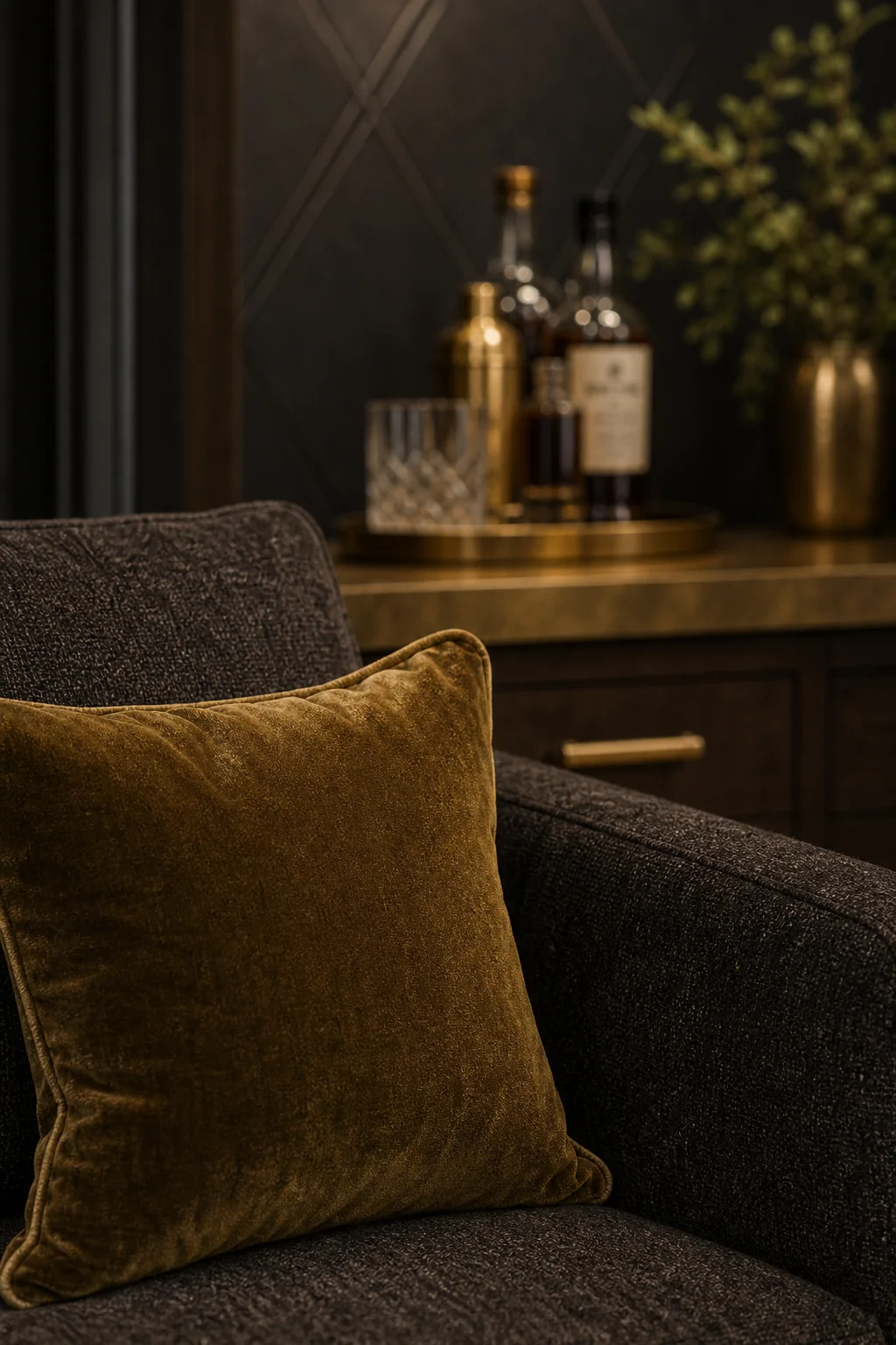 Patinated Warmth in the finished cocktail corner bar