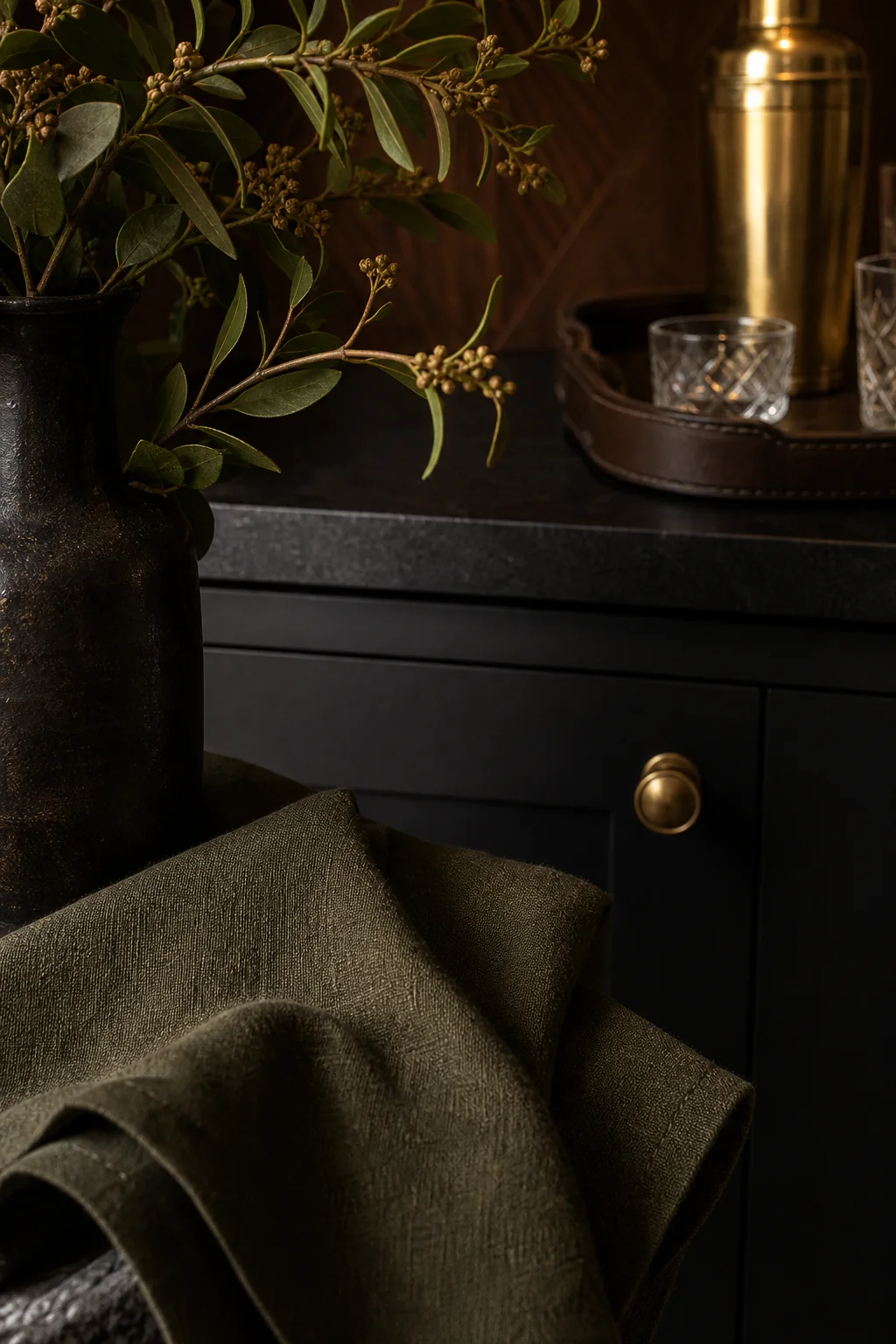 Translating patina and ink in the finished home bar nook