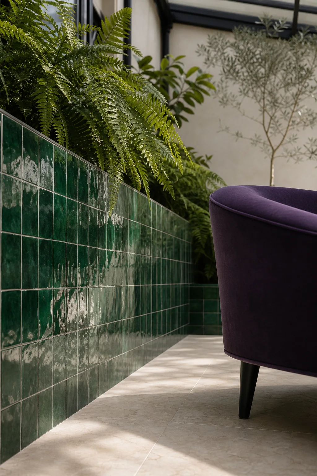 The Emerald Planter Wall in the finished glass conservatory