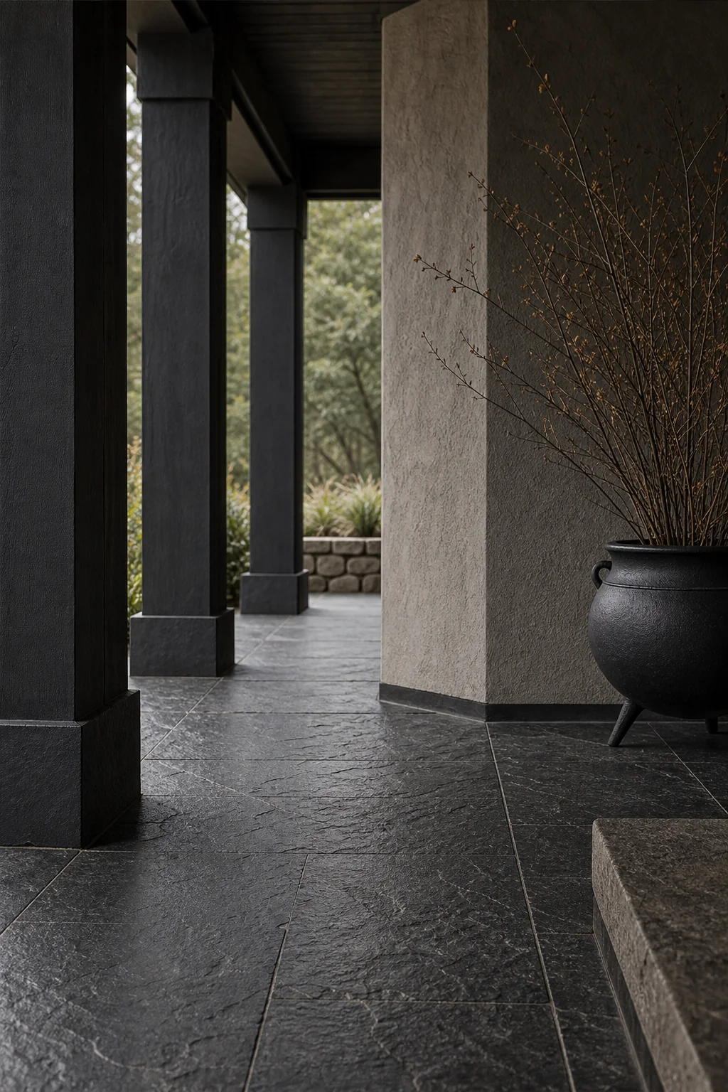 Anchoring the Space with Grounded Weight in the finished covered porch