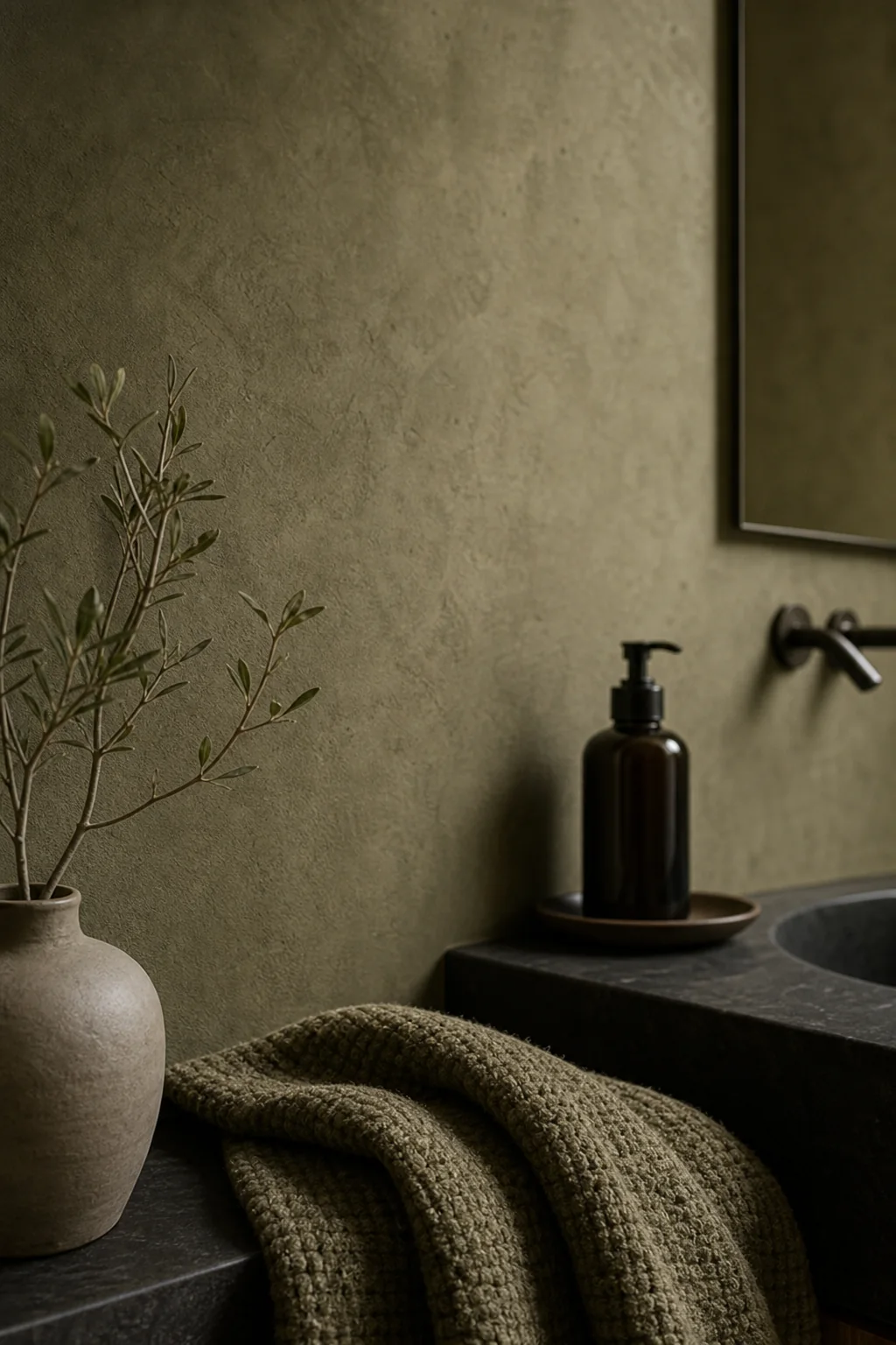 Enveloping the Space in Patina in the finished powder room