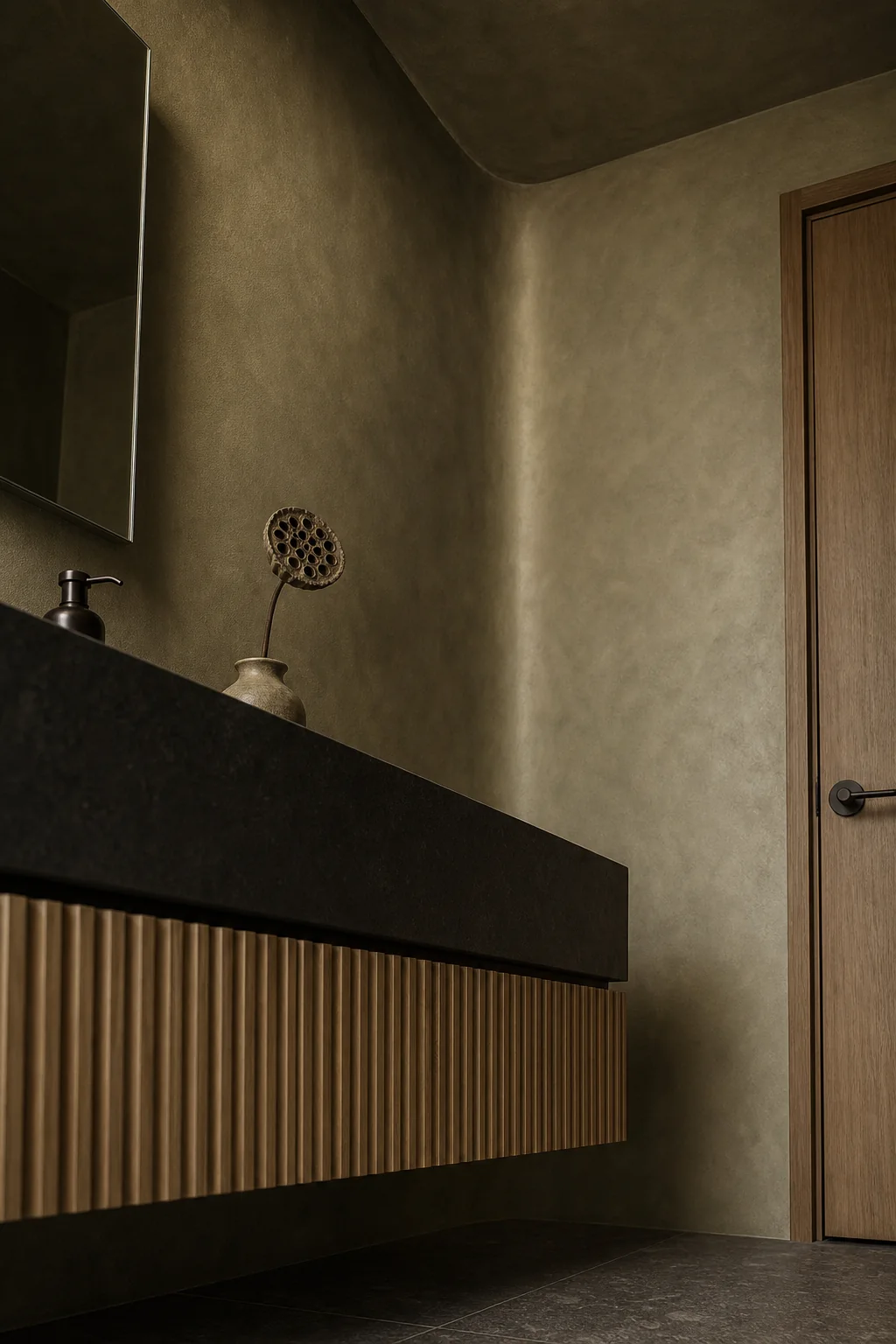 Softening the Architectural Shell in the finished powder room
