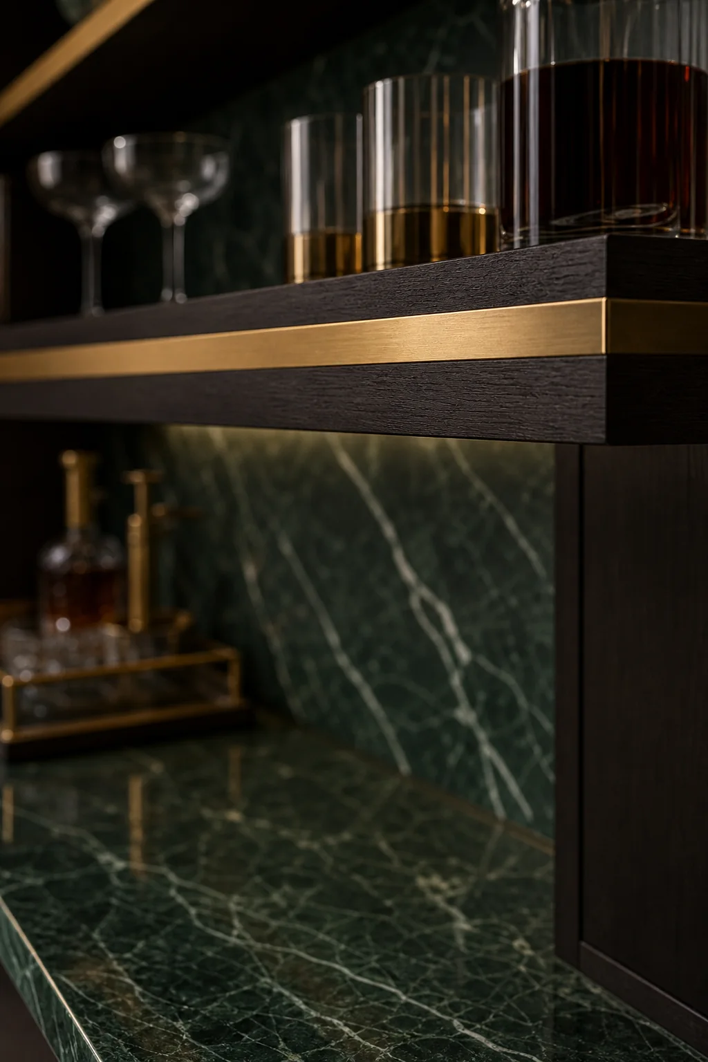 Defining Boundaries with Brass in the finished home bar