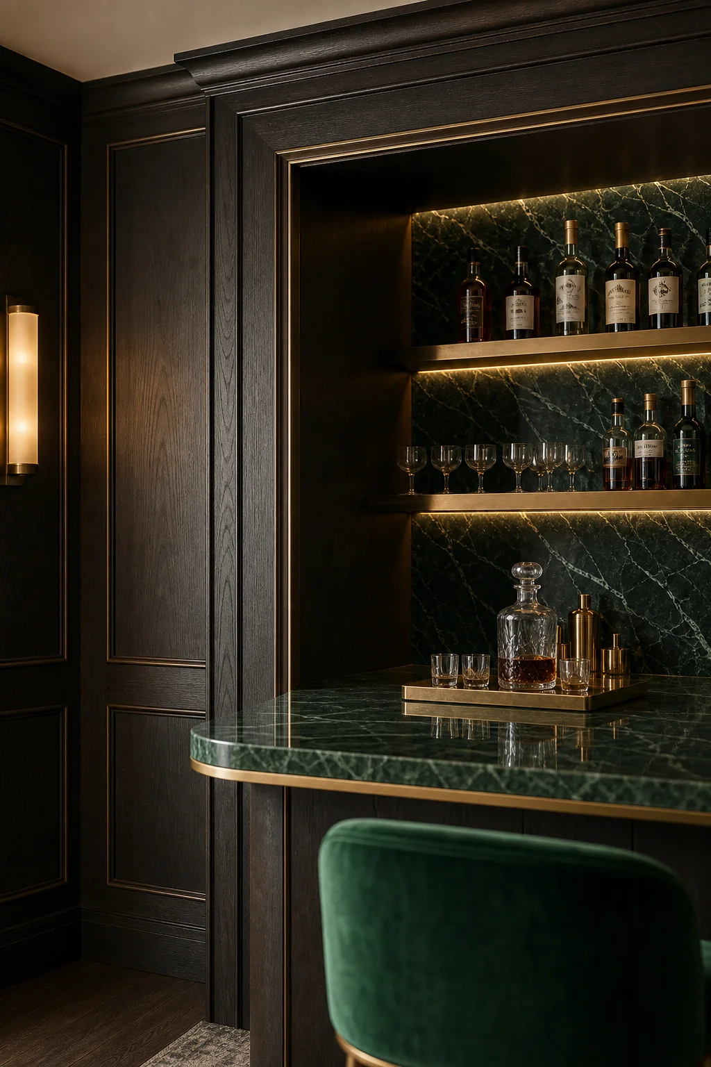 Structuring the Alcove with Dark Oak in the finished home bar