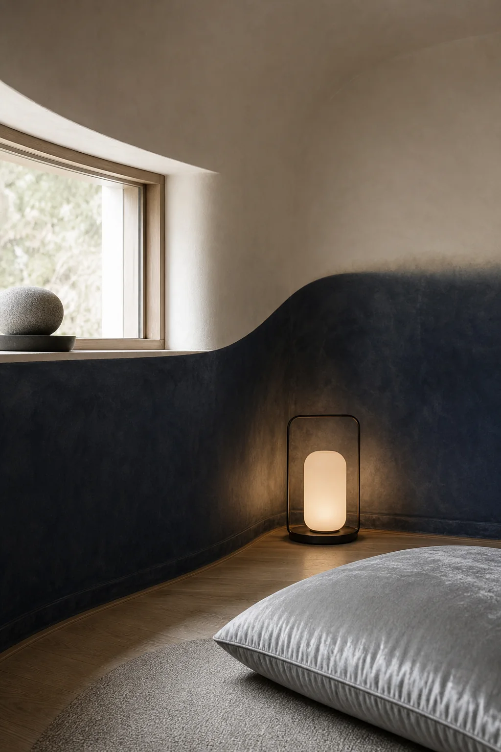 Shaping the sweeping alcove in the finished meditation corner