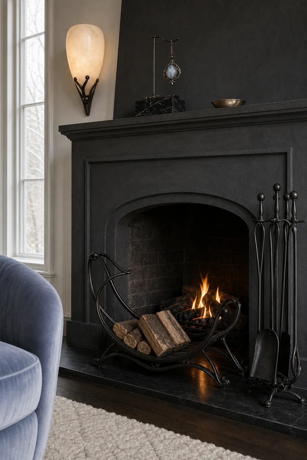 Anchoring with Oxidized Silver Tones in the finished living room