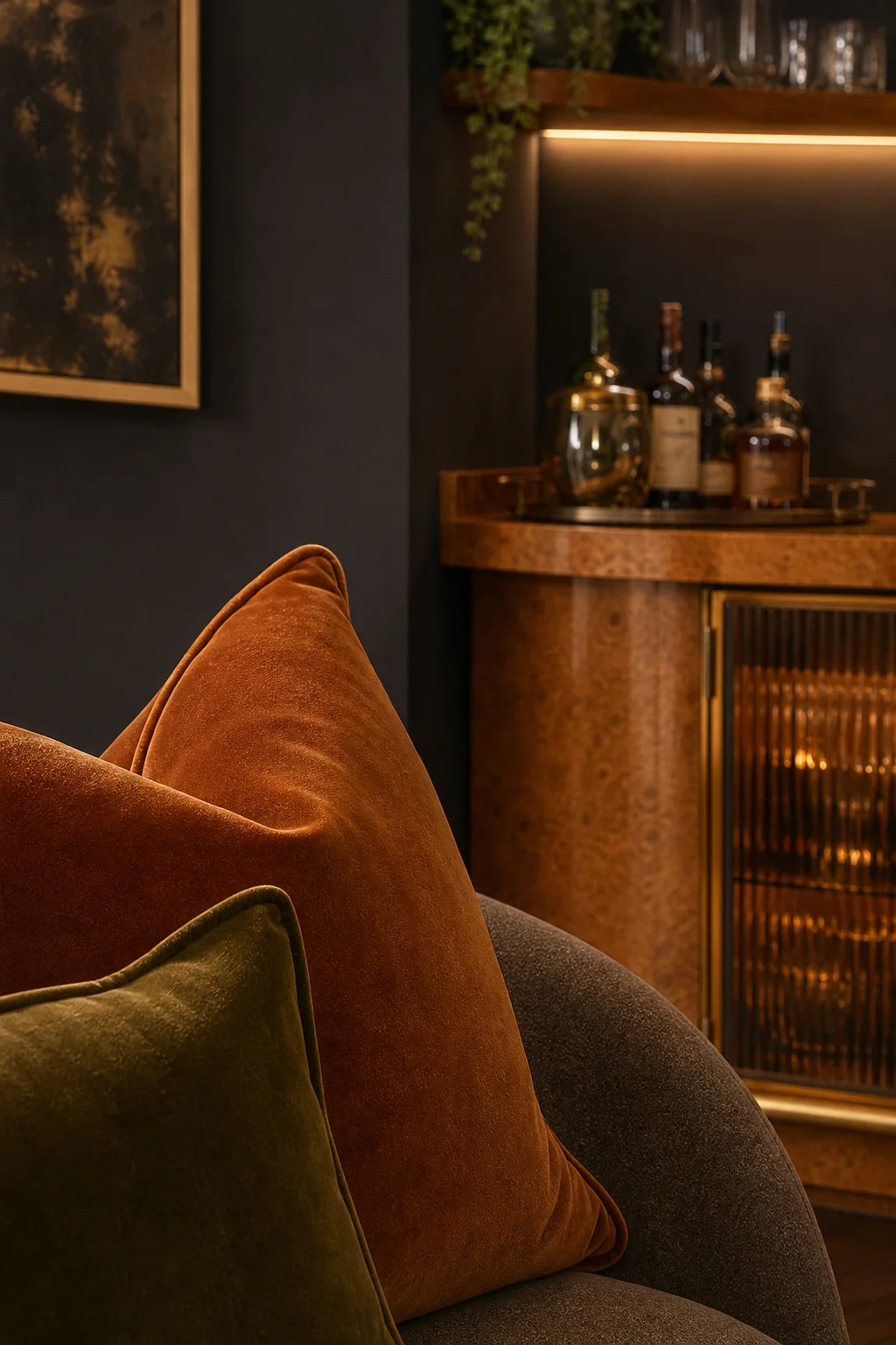 Warming the shadows with an amber glow in the finished cocktail corner