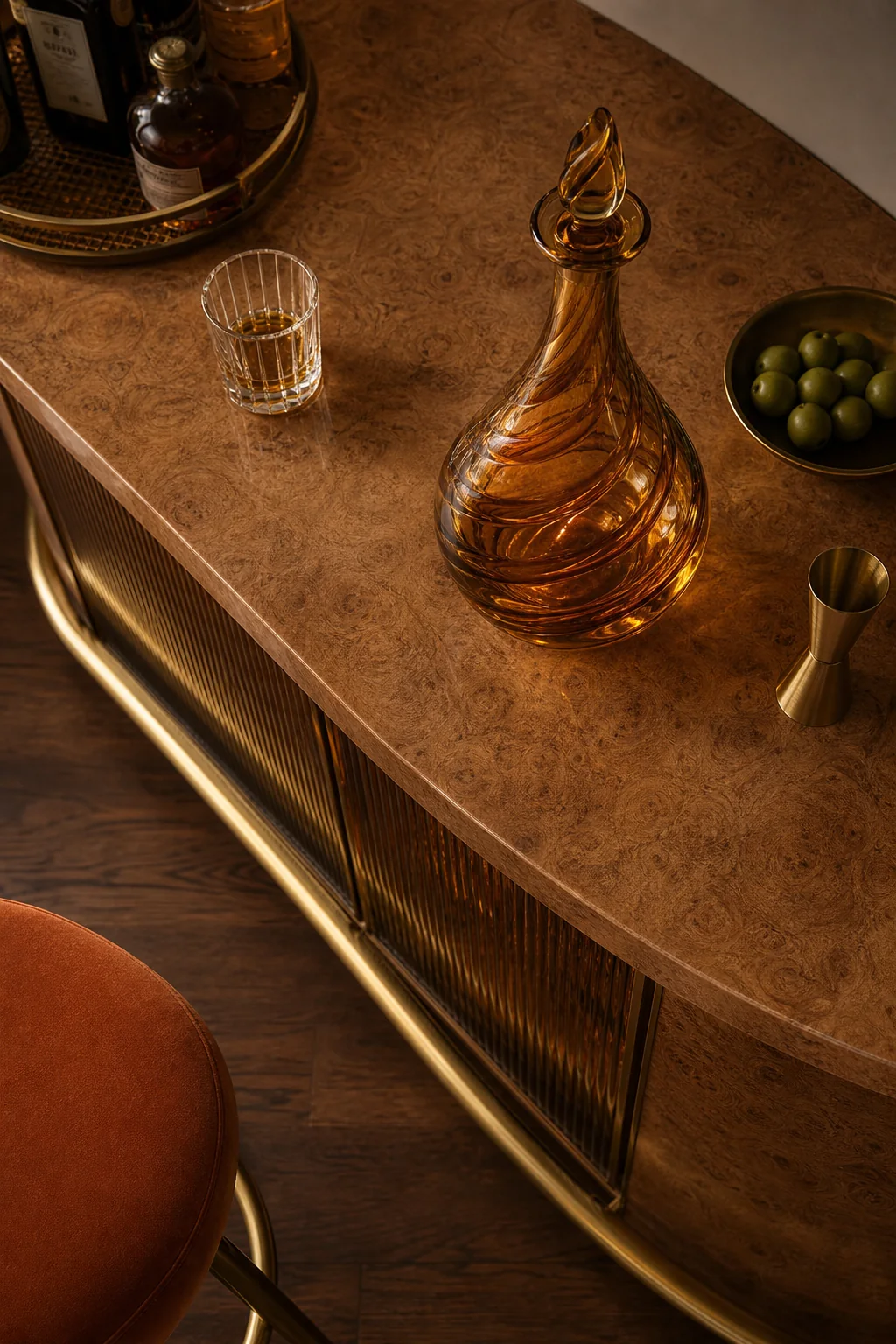 Guiding the eye with a helical sweep in the finished cocktail corner