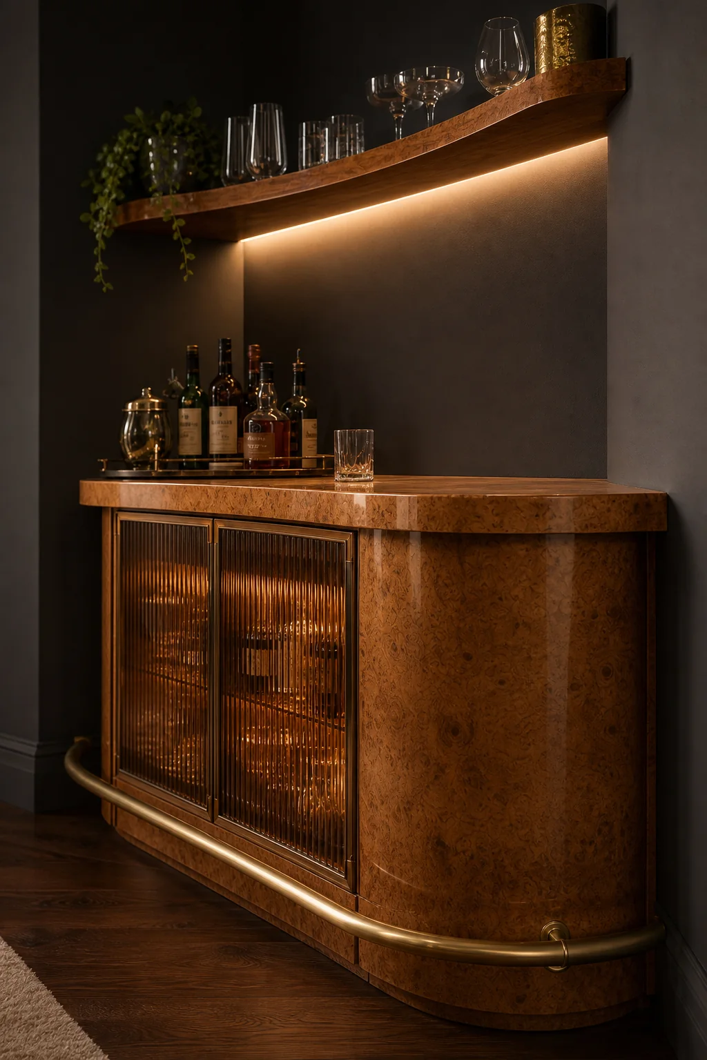Anchoring the space with tapered volume in the finished cocktail corner