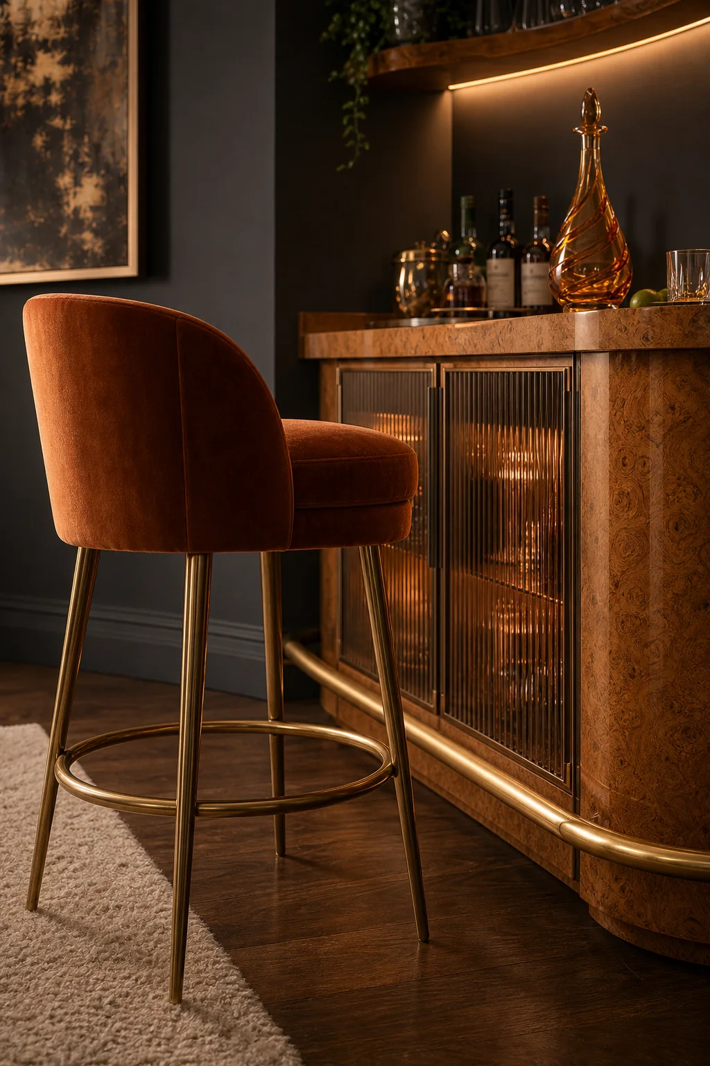 Softening the glow with burnt caramel velvet in the finished cocktail corner