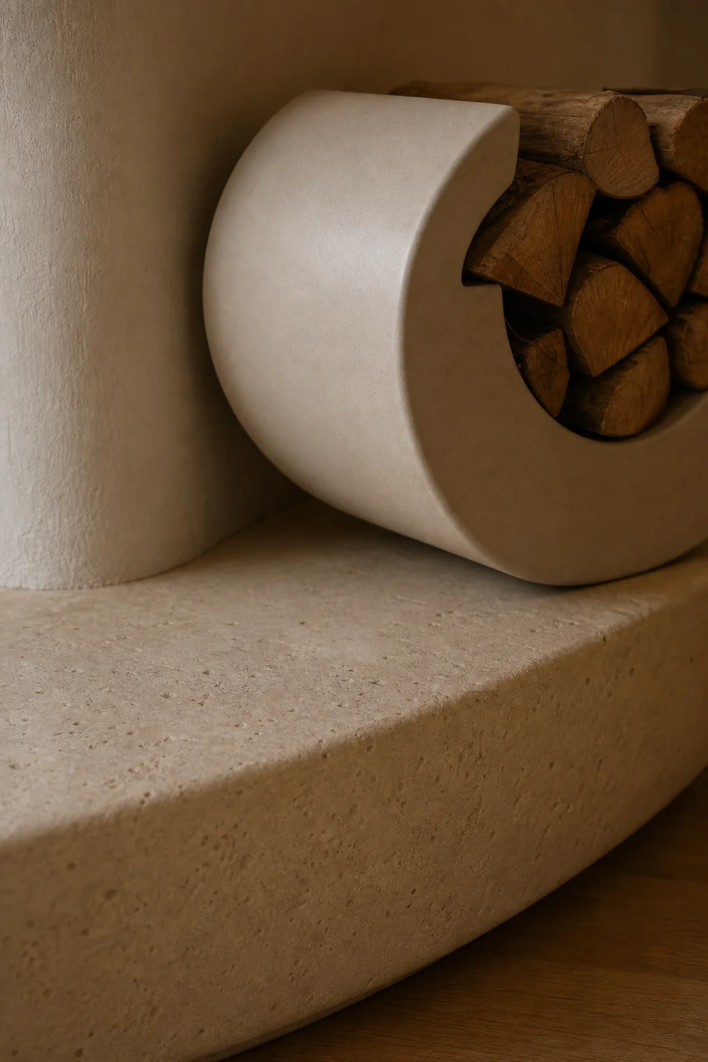 Anchoring with monolithic shapes in the finished hearth corner