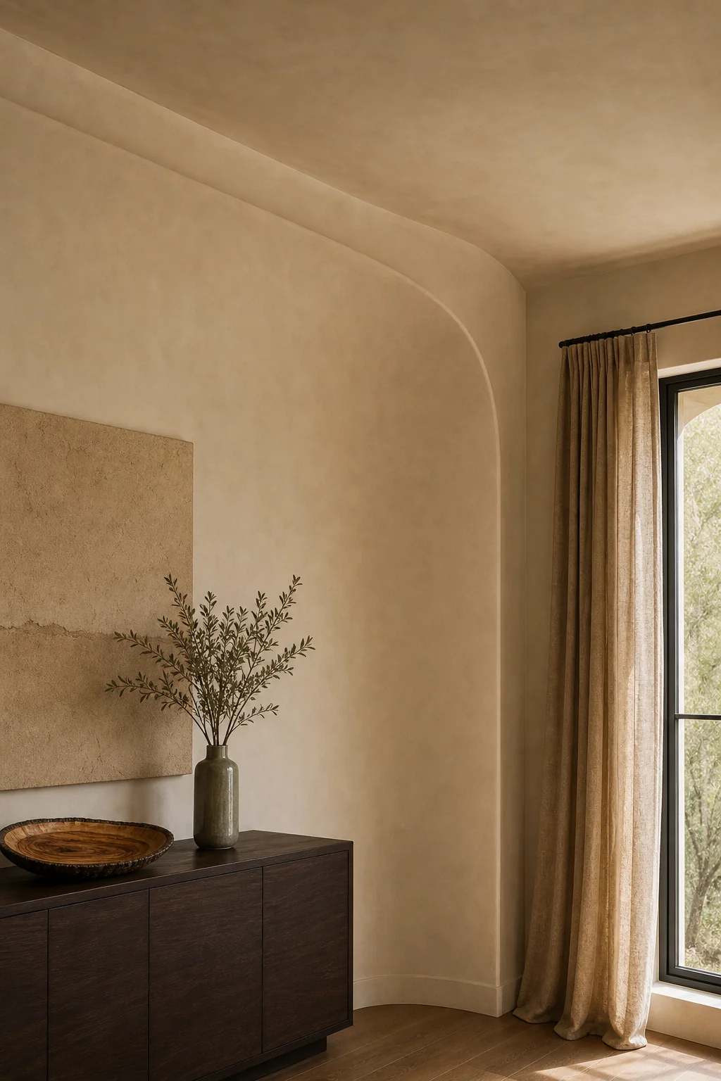 Softening the architectural shell in the finished formal dining room