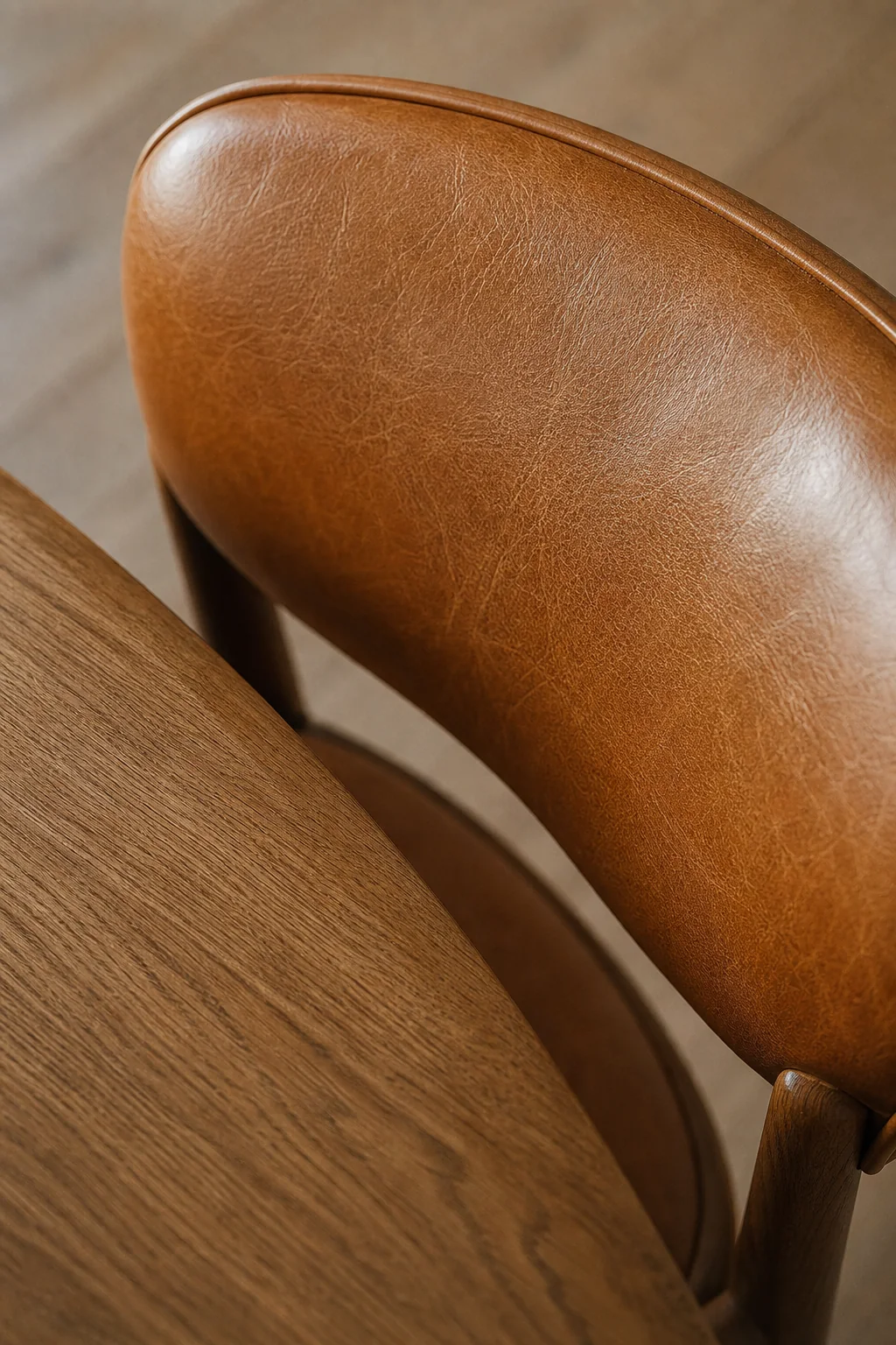 Supple leather seating in the finished dining room