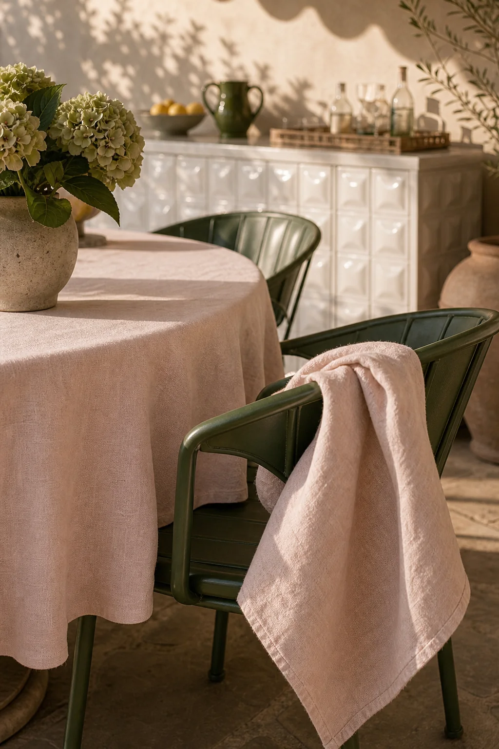 Pouring the majolica palette in the finished outdoor dining room