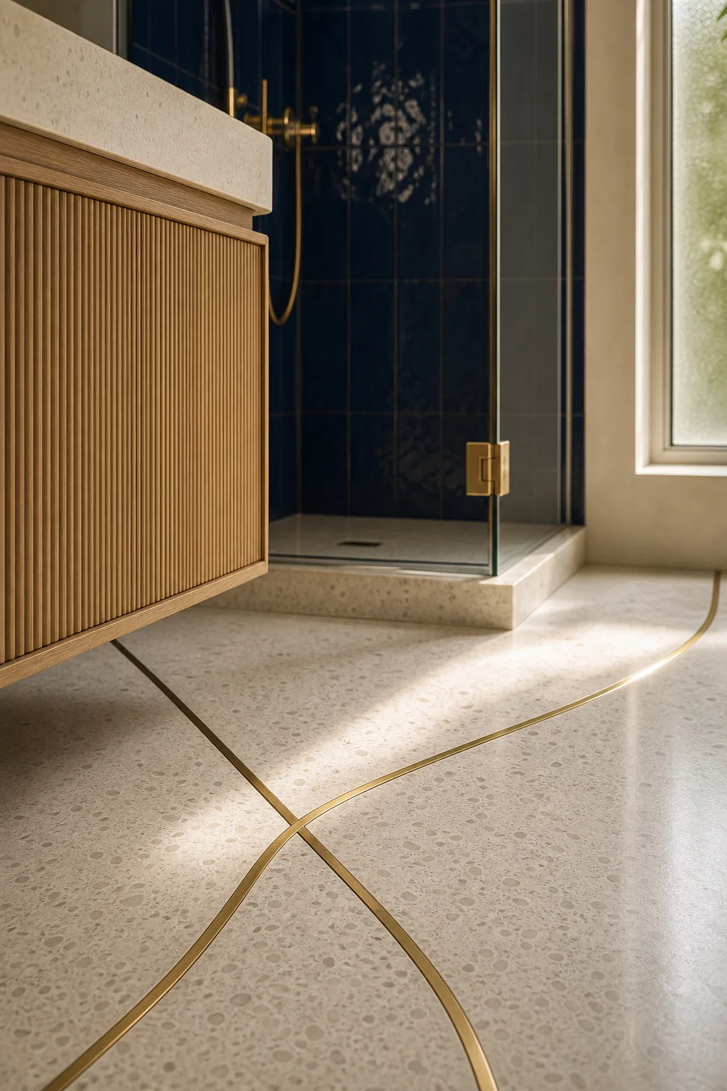 Grounding the room with compartmentalized inlay in the finished en suite bathroom
