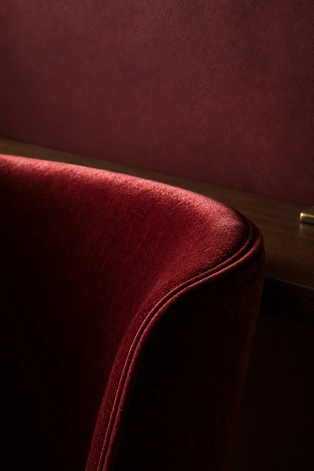 Light on mohair velvet in the finished writing desk alcove