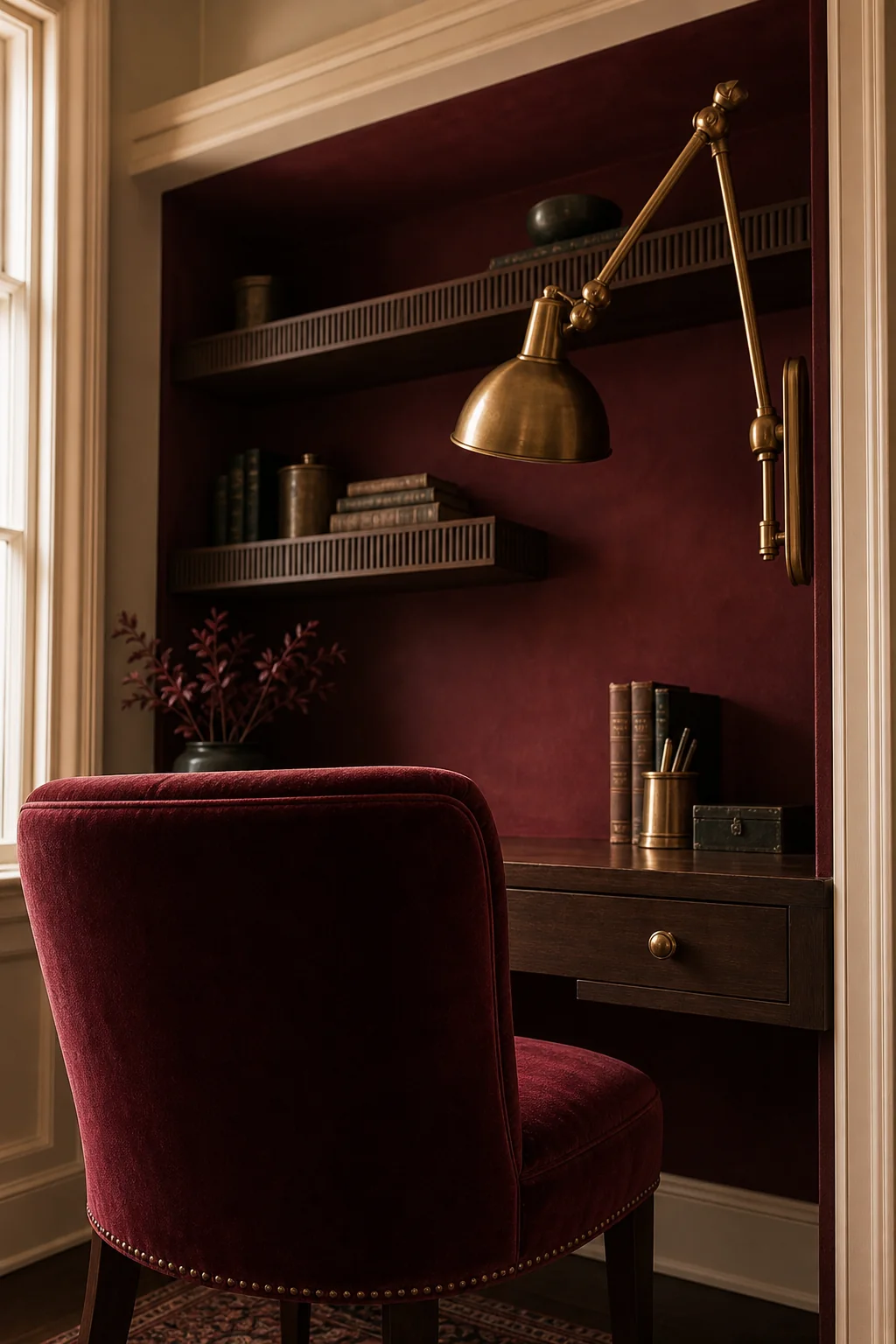 Introducing plush tactility in the finished writing desk alcove