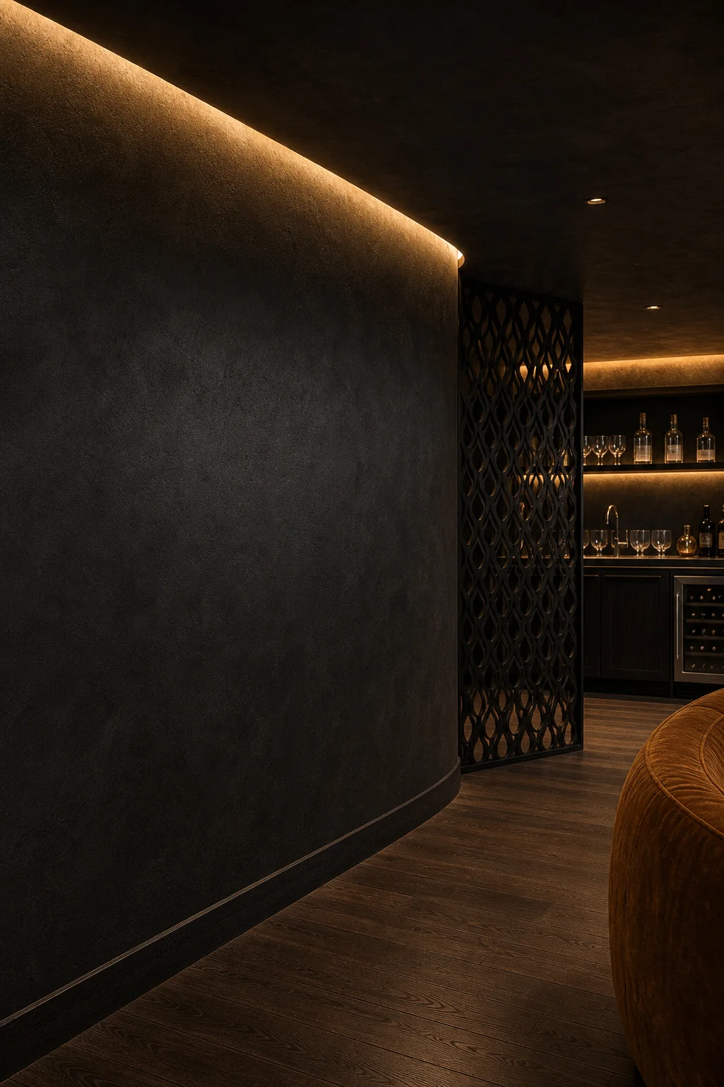 Embracing the Enveloping Shadow in the finished basement lounge