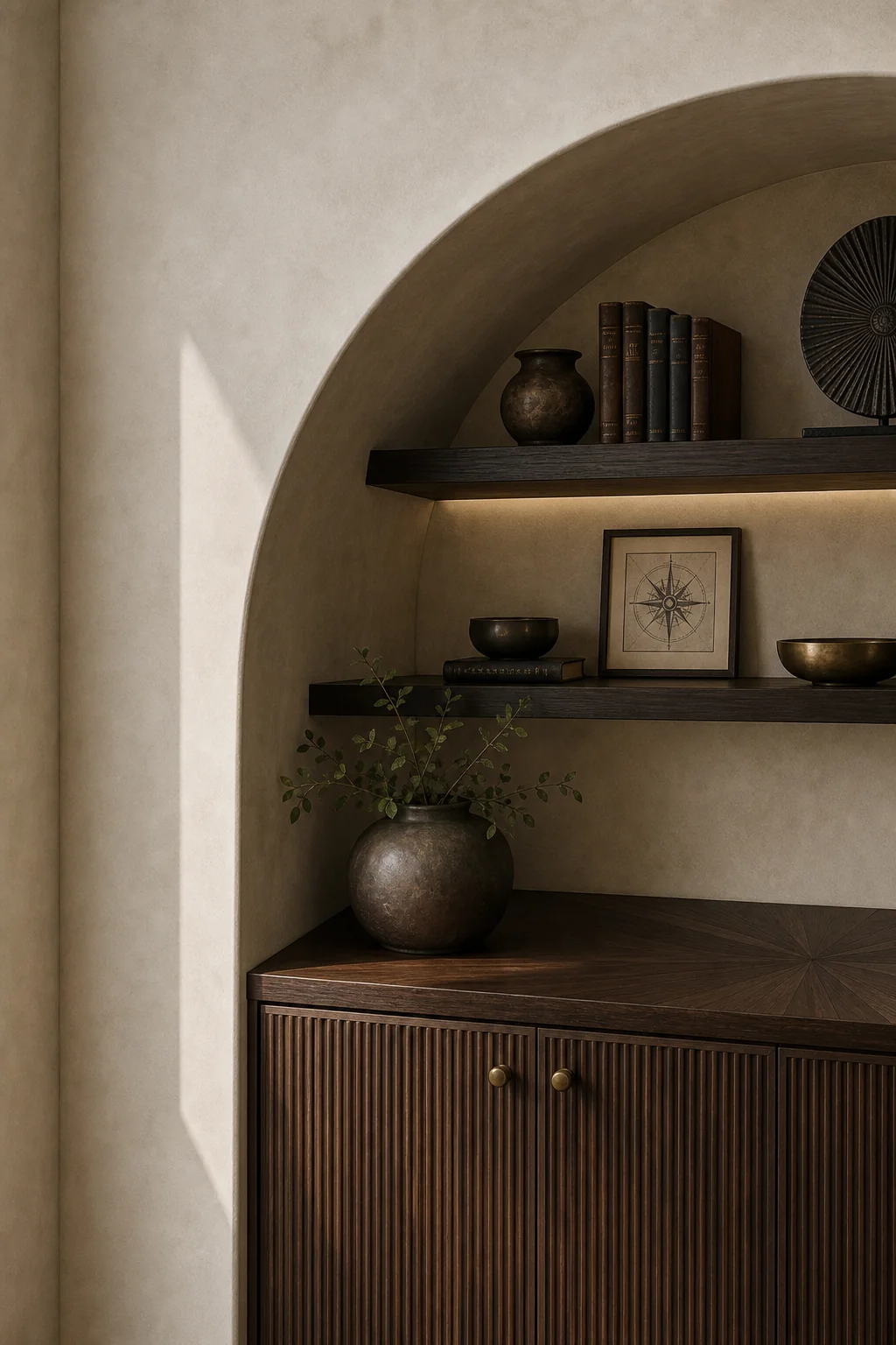 Shaping the protective alcove in the finished display nook