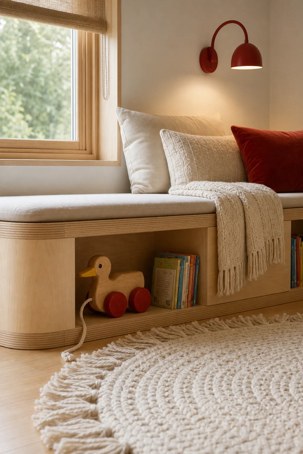 Weaving in Frayed Cotton Textures in the finished nursery reading corner