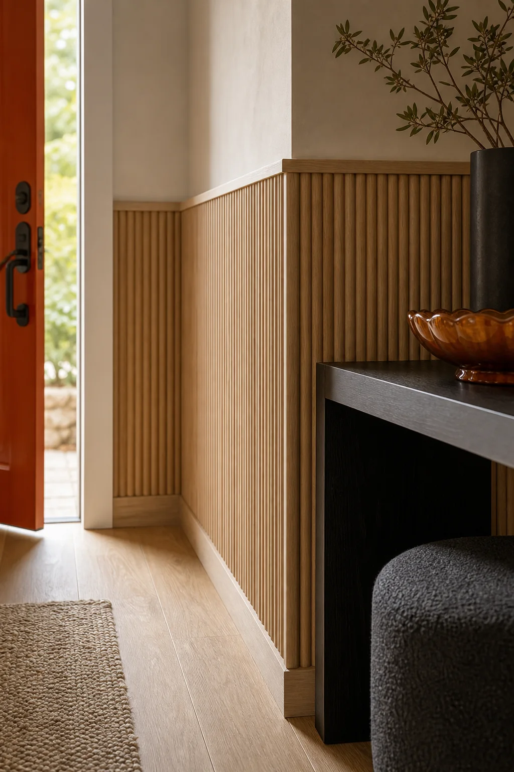 Grounding the space with vertical rhythm in the finished entryway