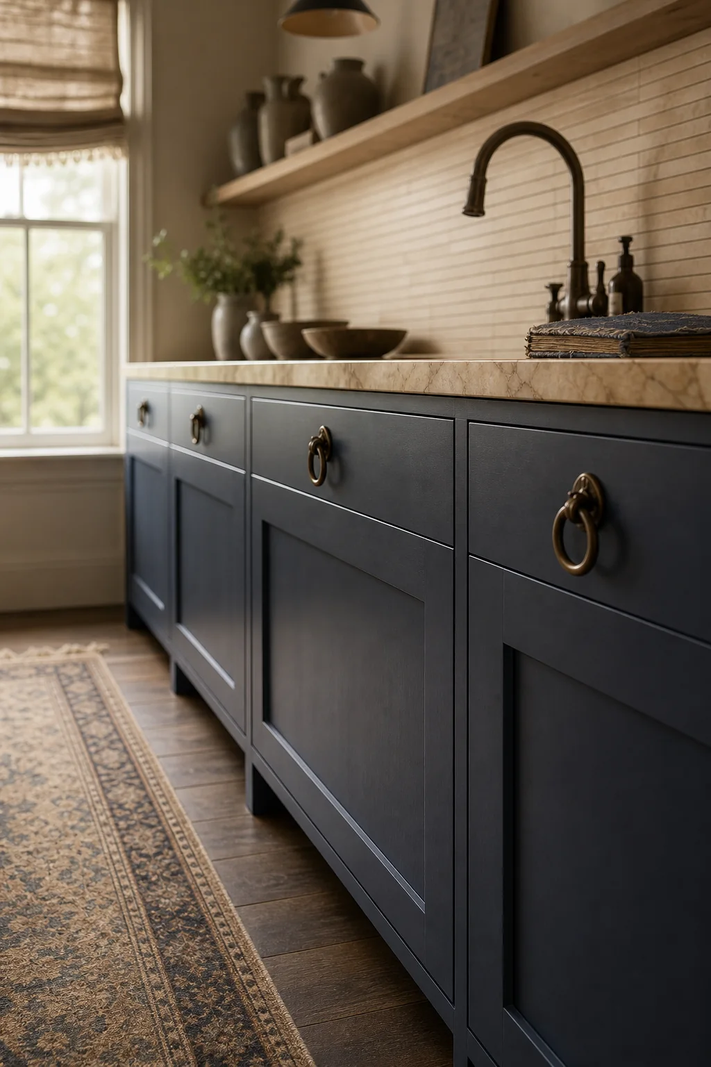 The transition from cover to page in the finished galley kitchen
