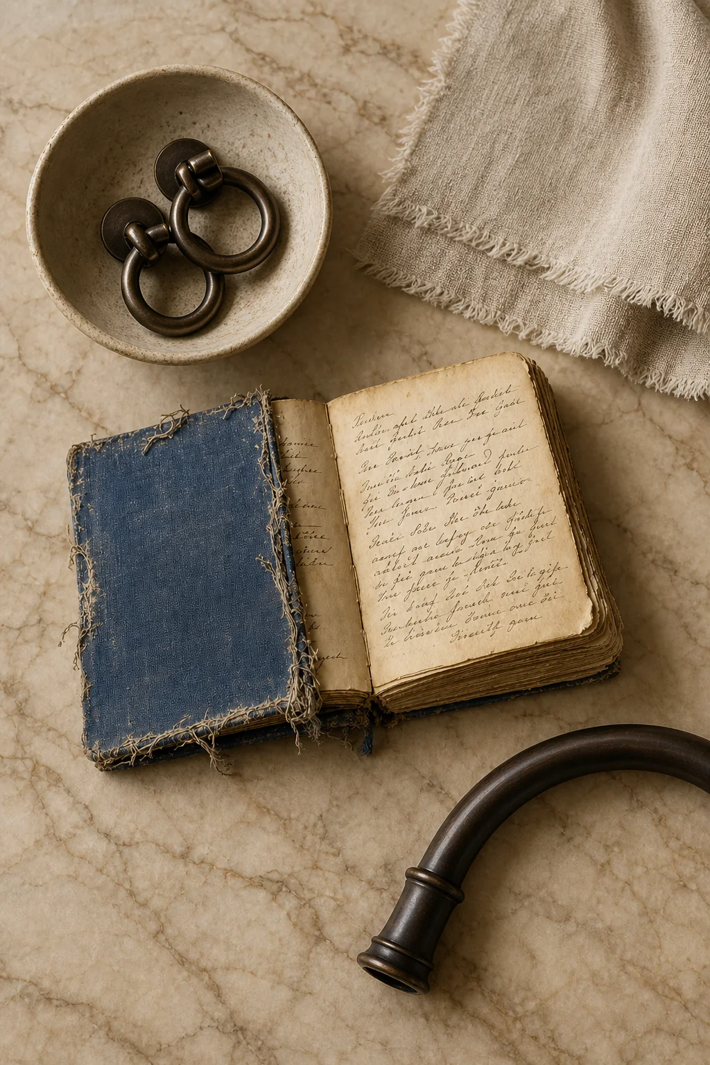 Writing in sepia ink in the finished galley kitchen