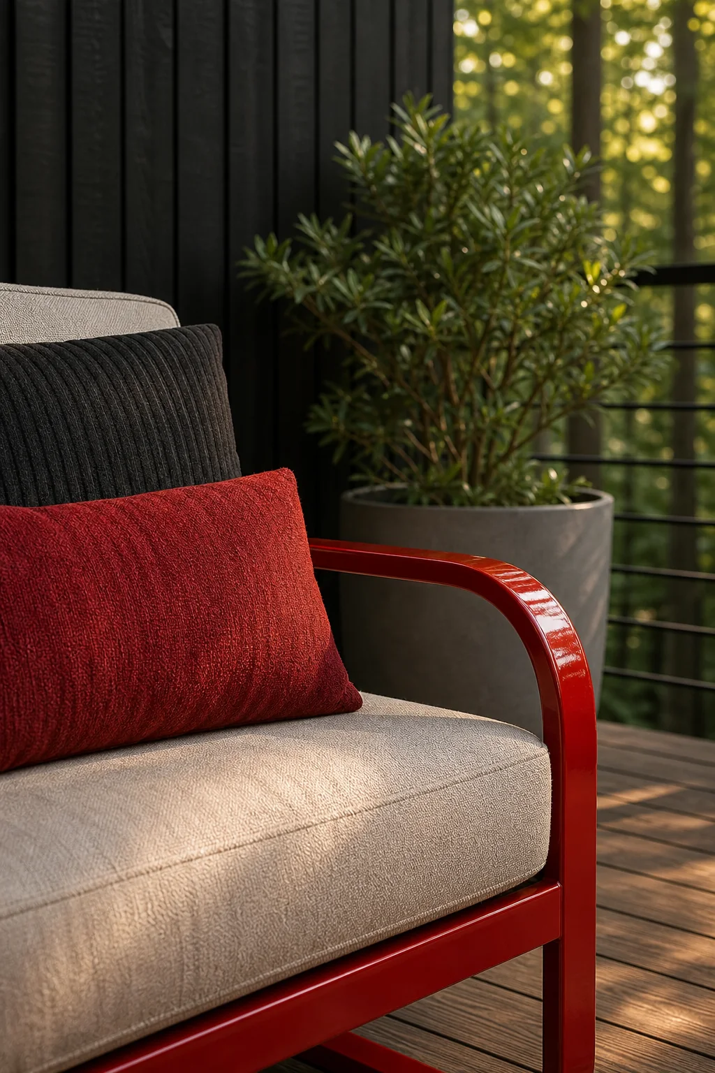 Injecting high-gloss enamel in the finished treehouse deck lounge