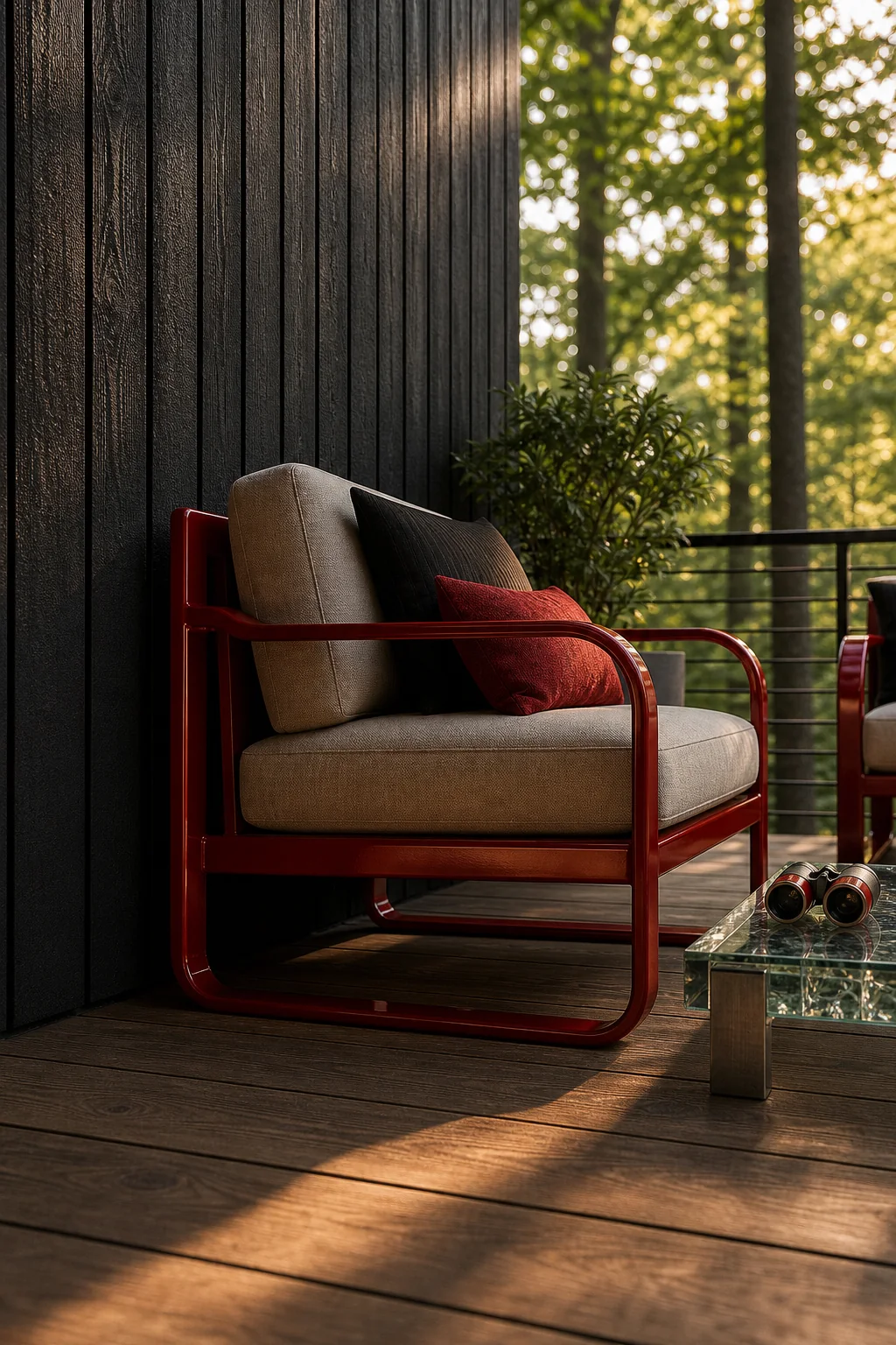 Tactile privacy walls in the finished treehouse deck lounge